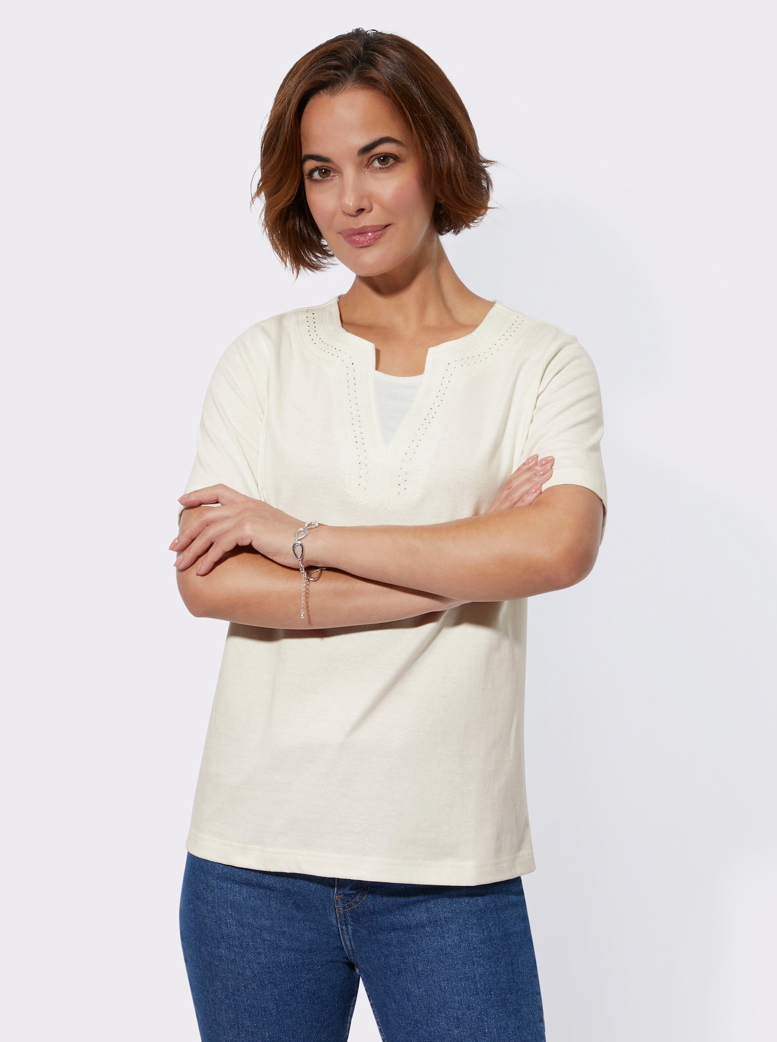 Shirt met korte mouwen, 2-in-1-look. - ecru