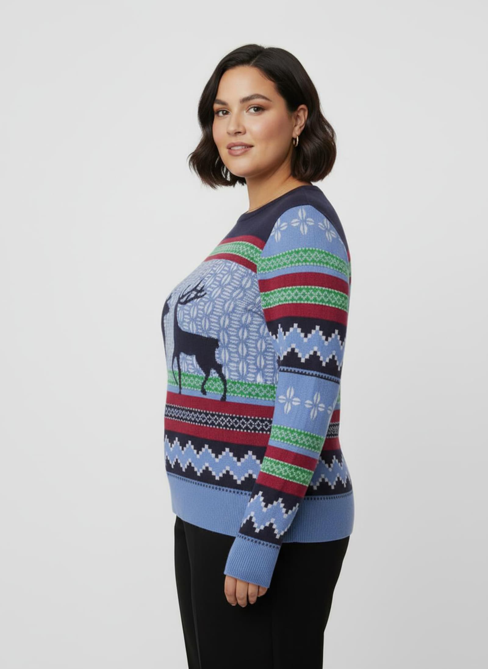 Jacquard-Pullover in Norweger-Optik - marine-himmelblau-gemustert