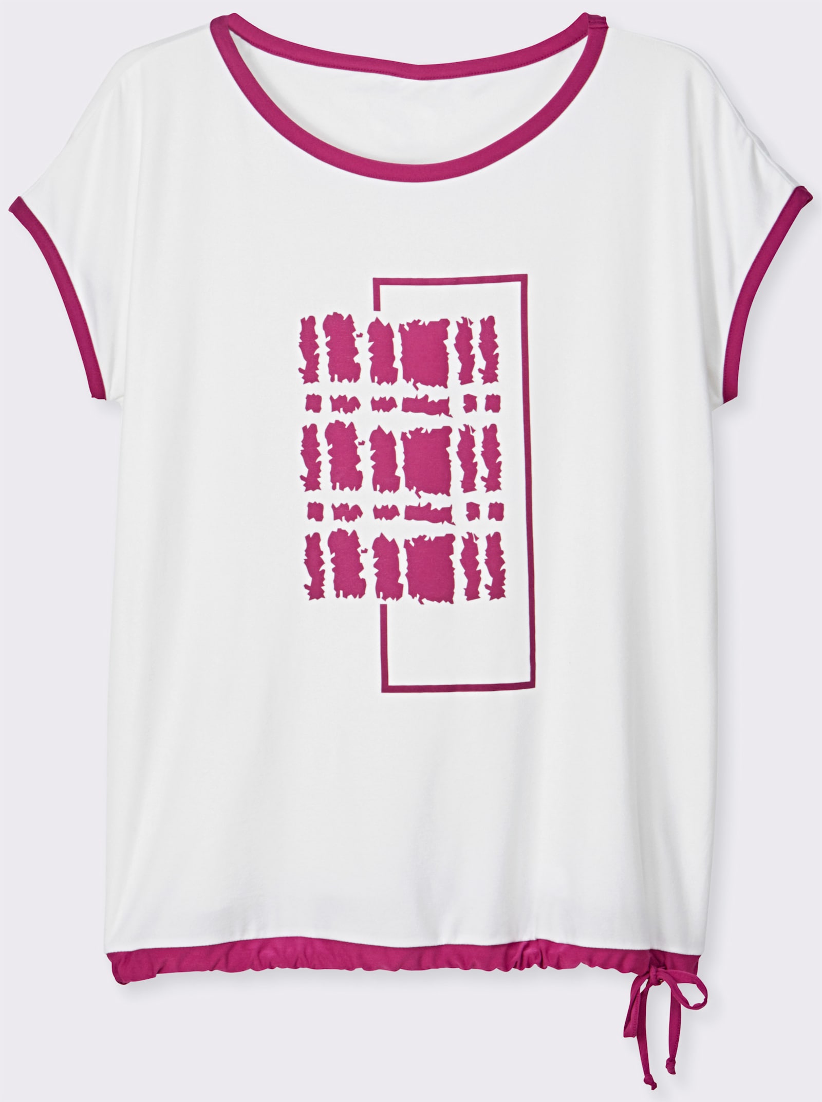 Print-Shirt mit U-Boot-Ausschnitt - ecru-magenta-bedruckt