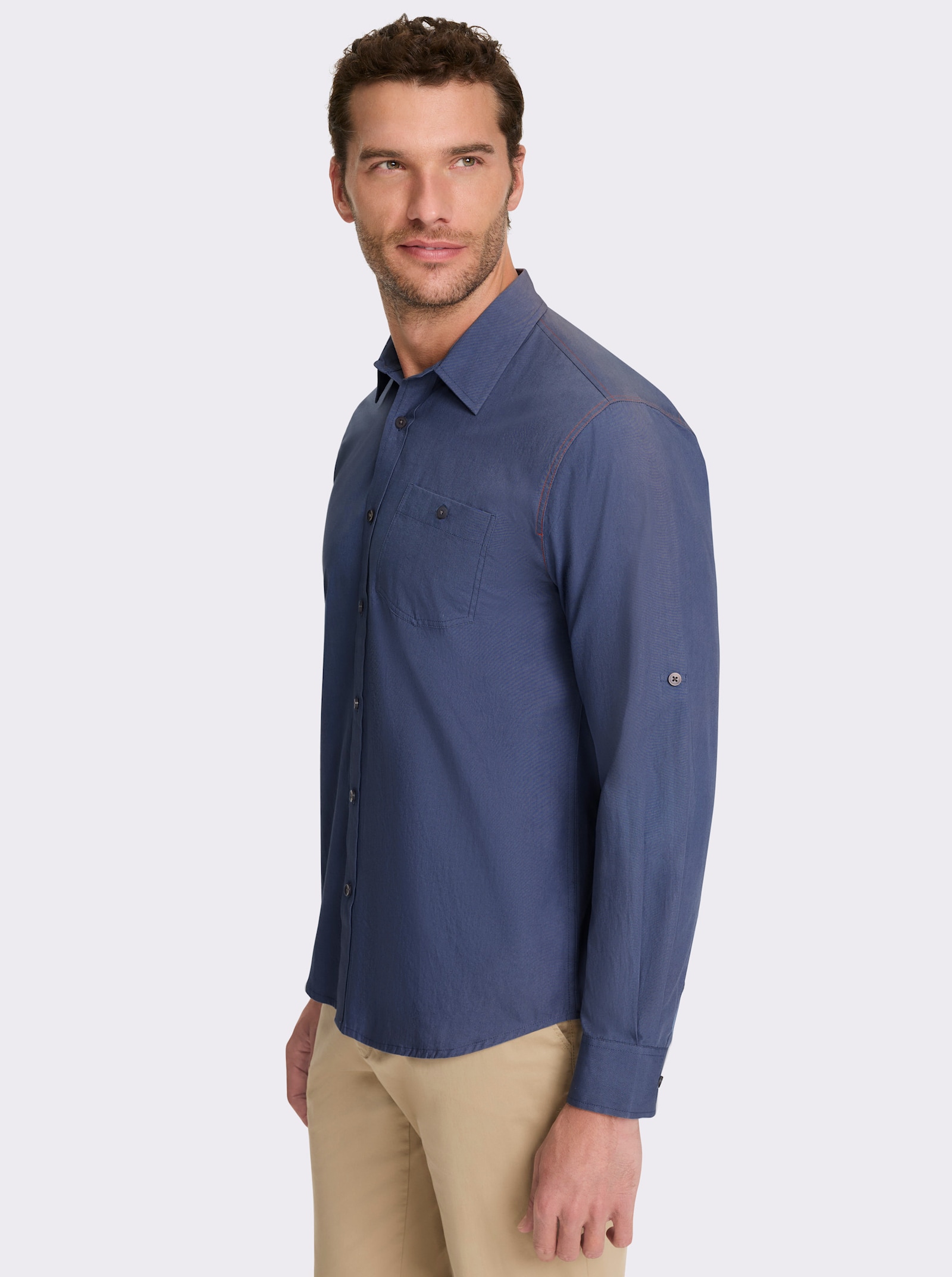 Catamaran Langarmhemd mit Krempelärmeln, Baumwolle - rauchblau