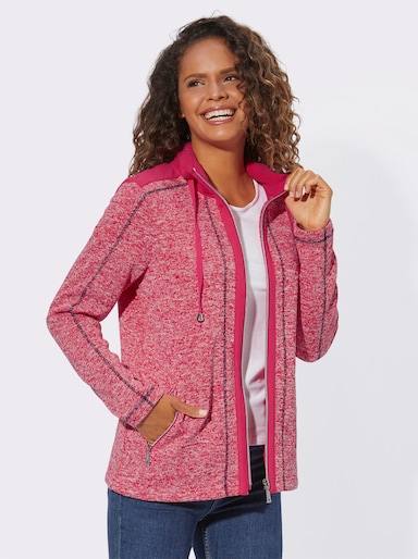 Strick-Fleecejacke - pink-ecru-meliert