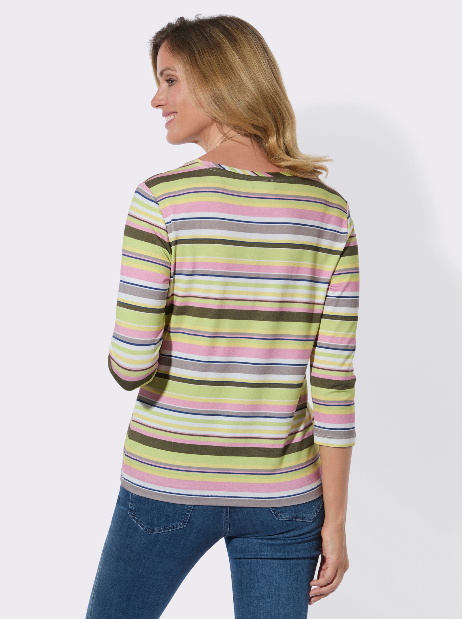 Rundhalsshirt mit 3/4-Ärmeln - khaki-rosé-bedruckt