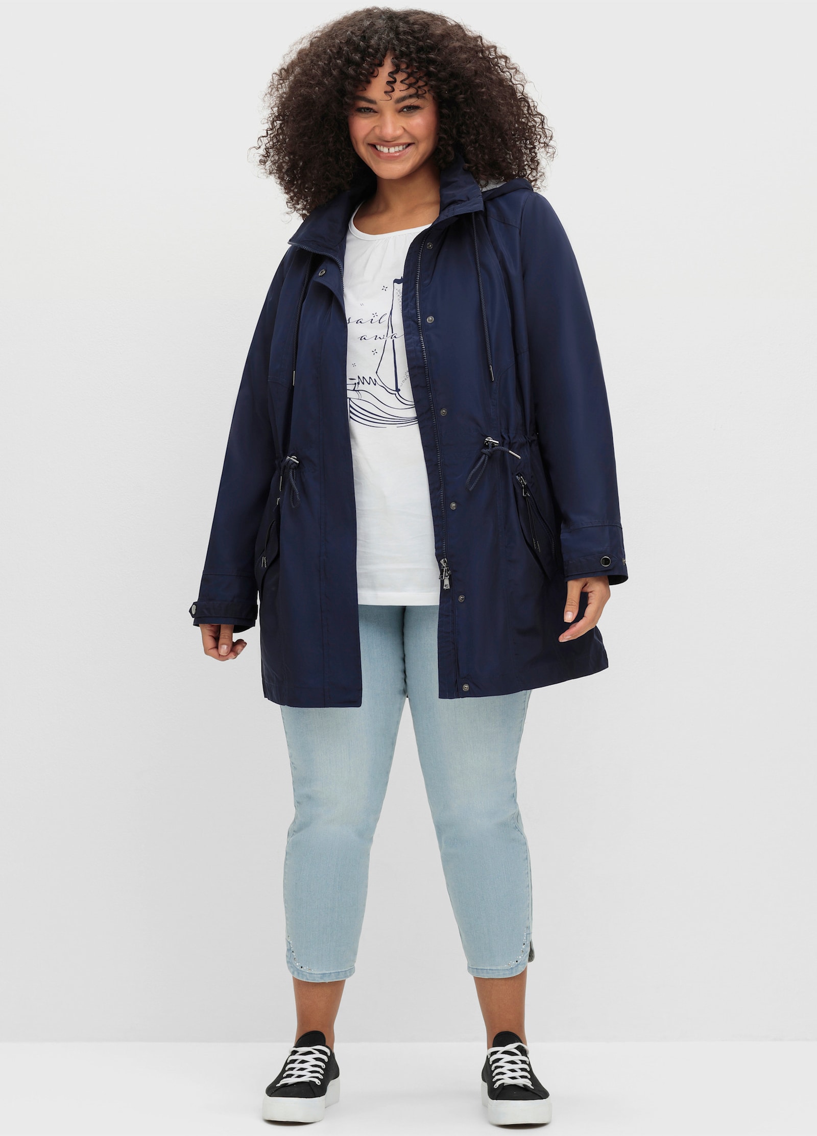 Parka mit Jerseyfutter in Melange-Optik - marine