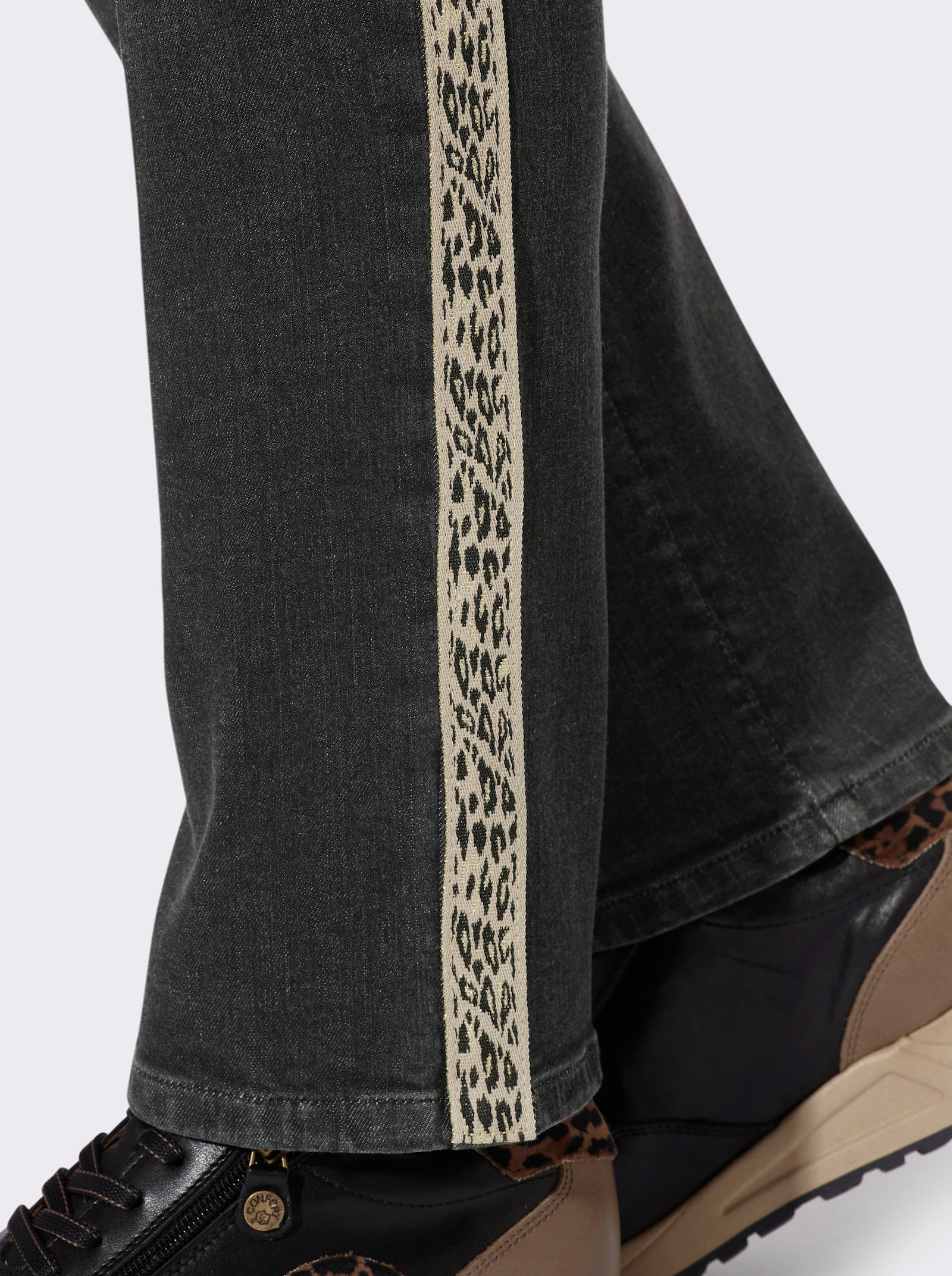 heine 5-Pocket-Jeans mit Animal-Dessin-Elementen - graphit denim