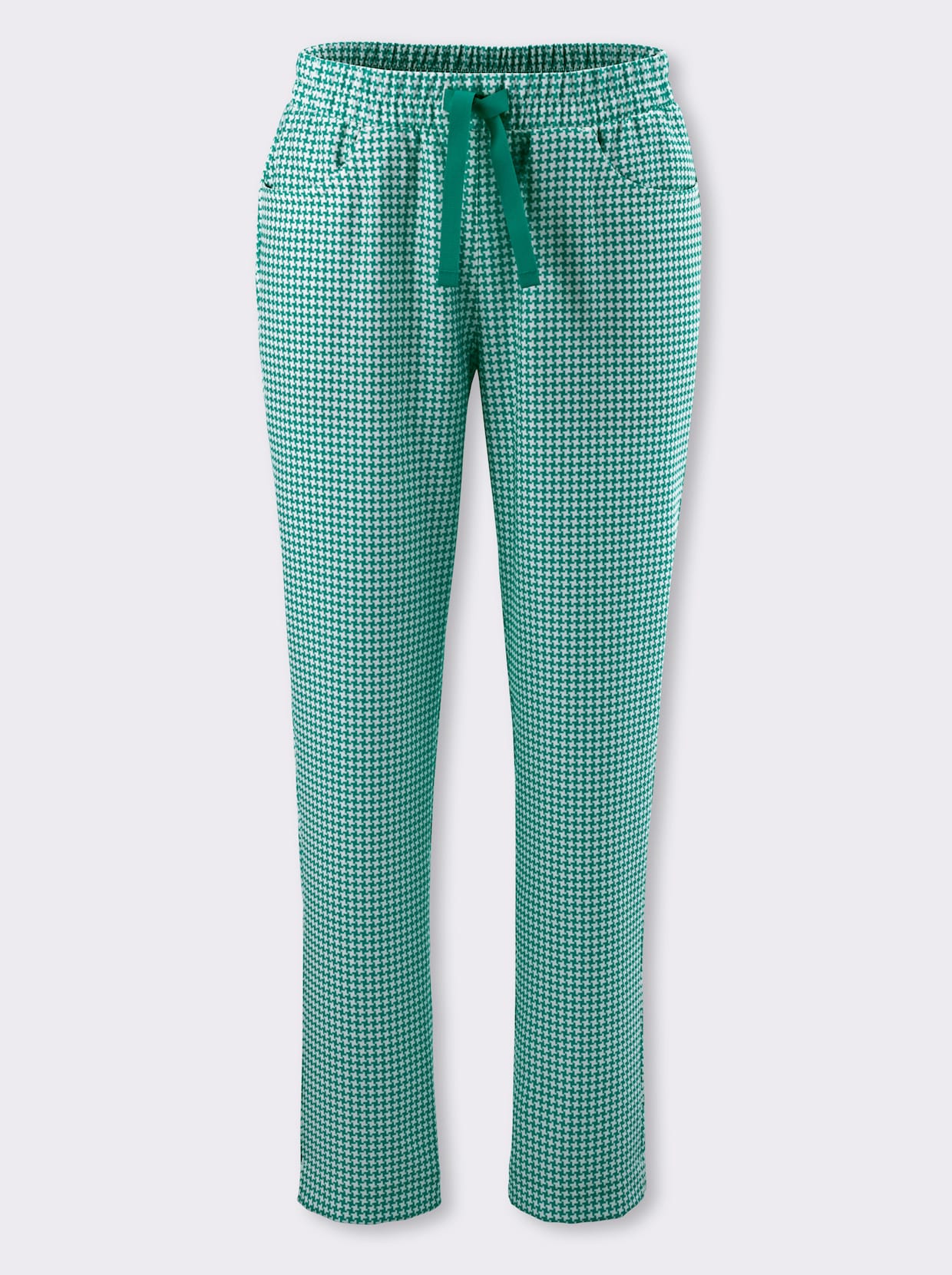 7/8-Hose - smaragd-ecru-bedruckt