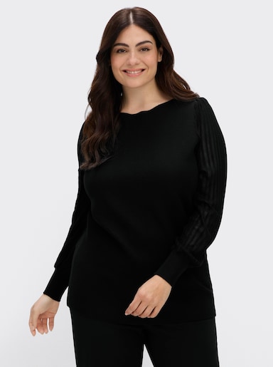 sheego Langarm-Pullover mit Ballonärmeln - schwarz