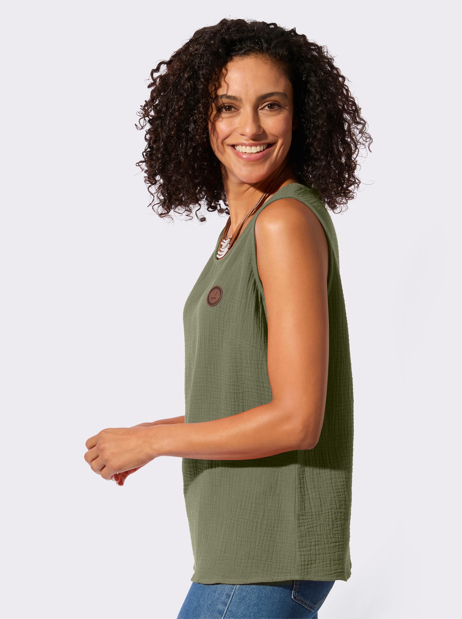 Blousetop van luchtig katoen - kaki