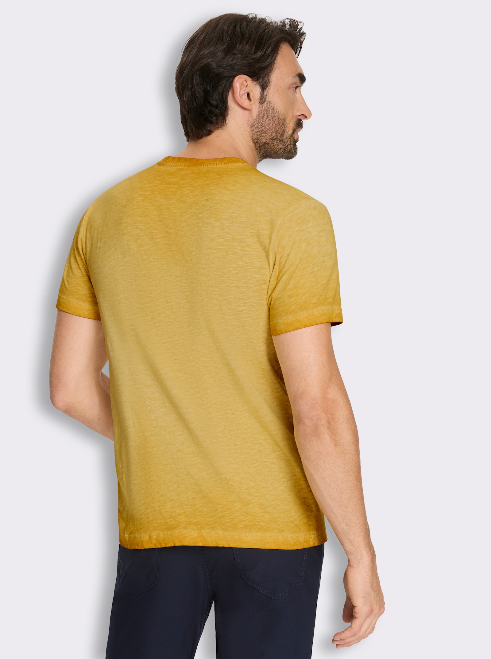 Kurzarmshirt mit Rundhals-Ausschnitt, Baumwolle - ocker