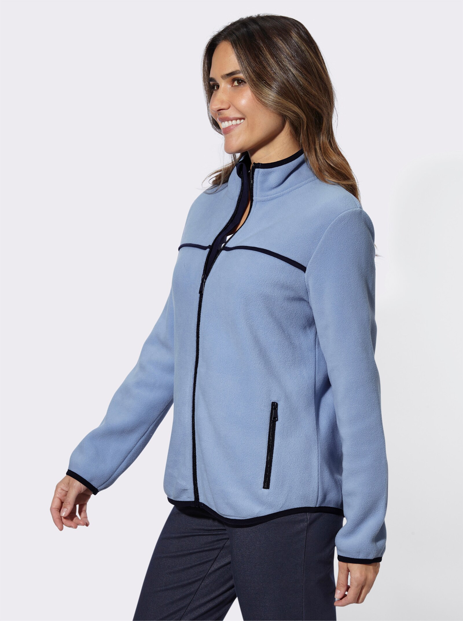 Fleecejacke mit Kontrast-Paspelierung - bleu-marine
