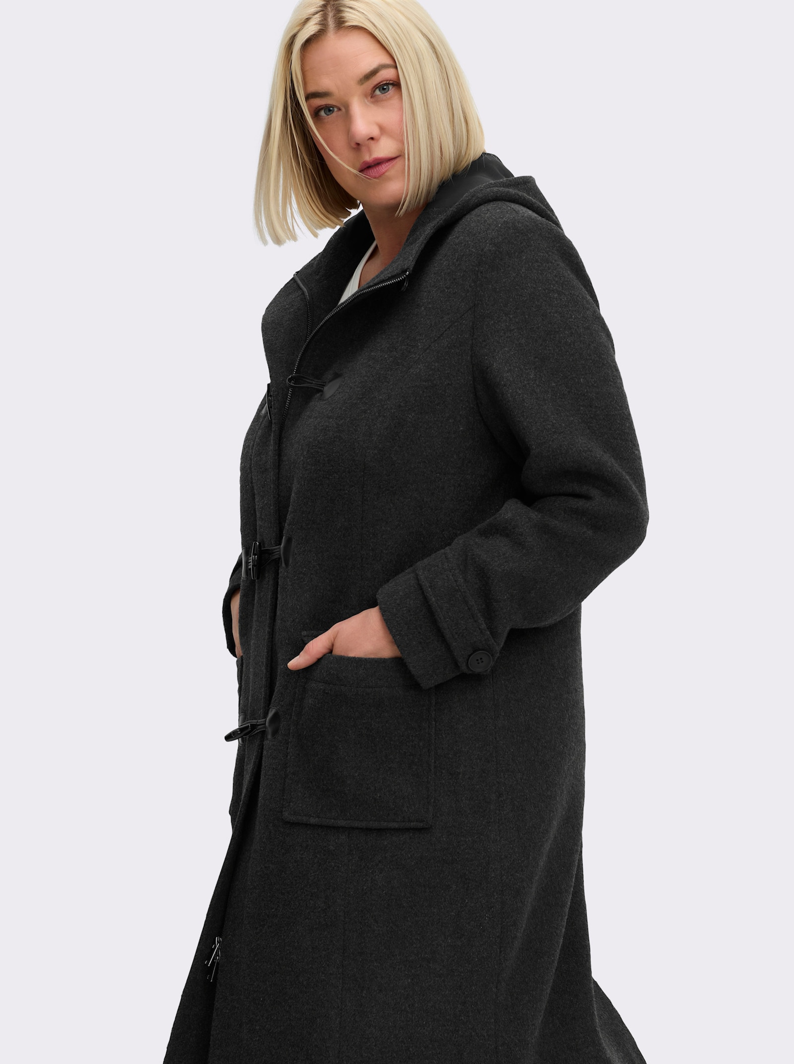 sheego Wintermantel mit Wolle und Knebelverschlüssen - anthrazit-meliert