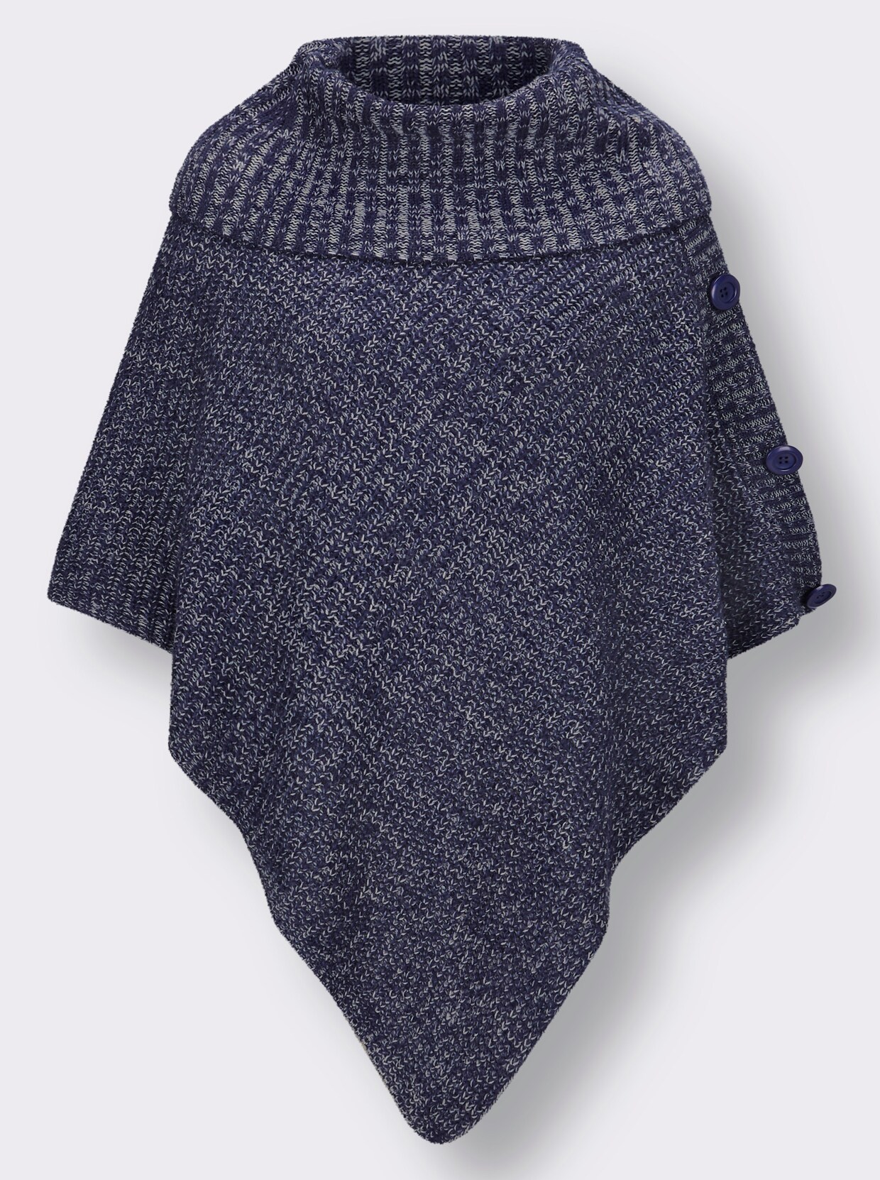 Gebreide poncho - marine/ecru gemêleerd