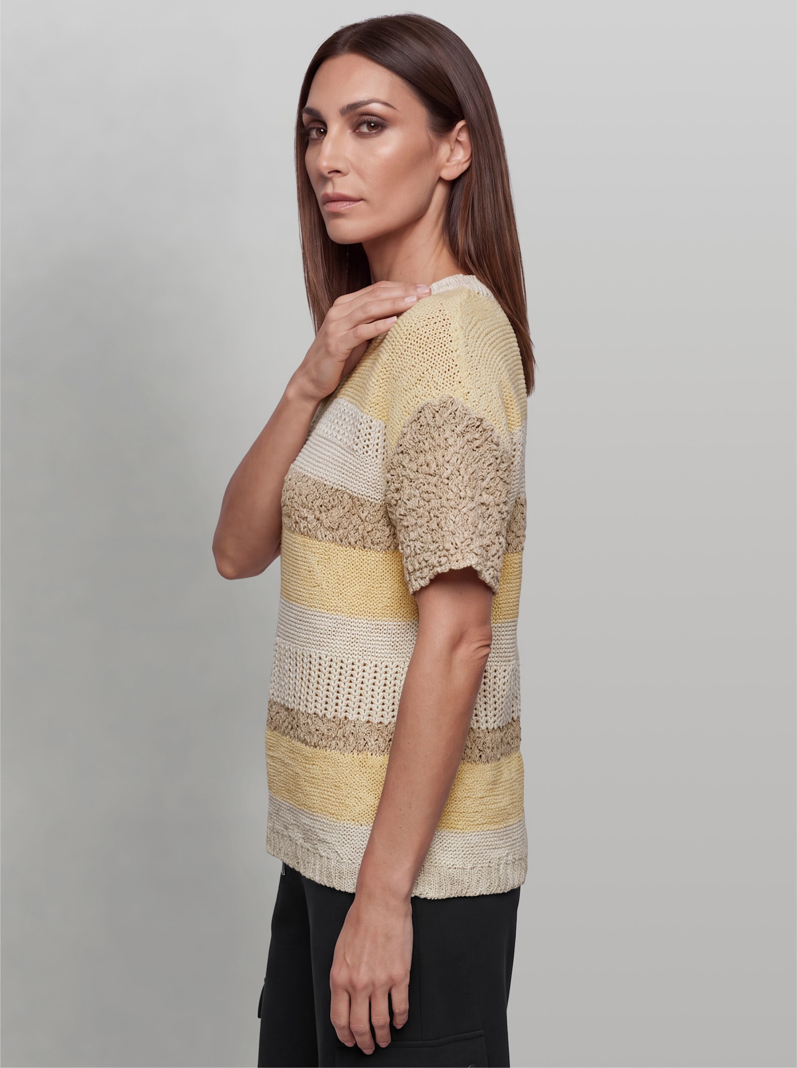 heine Kurzarmpullover im Strickmuster-Mix - vanille-champagner