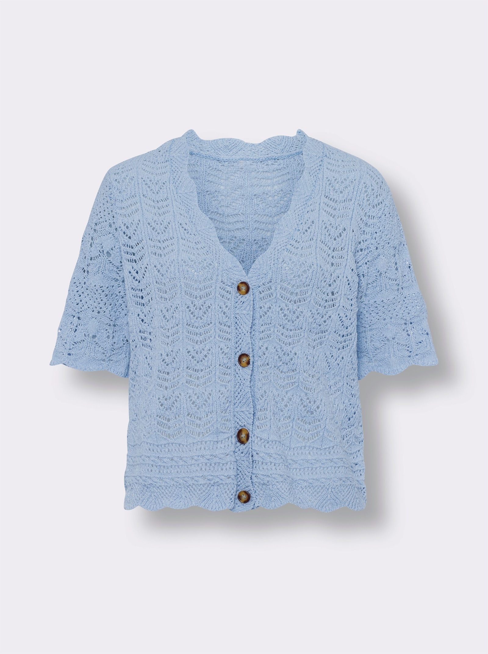 heine Ajourstrickjacke mit Wellenkanten - eisblau