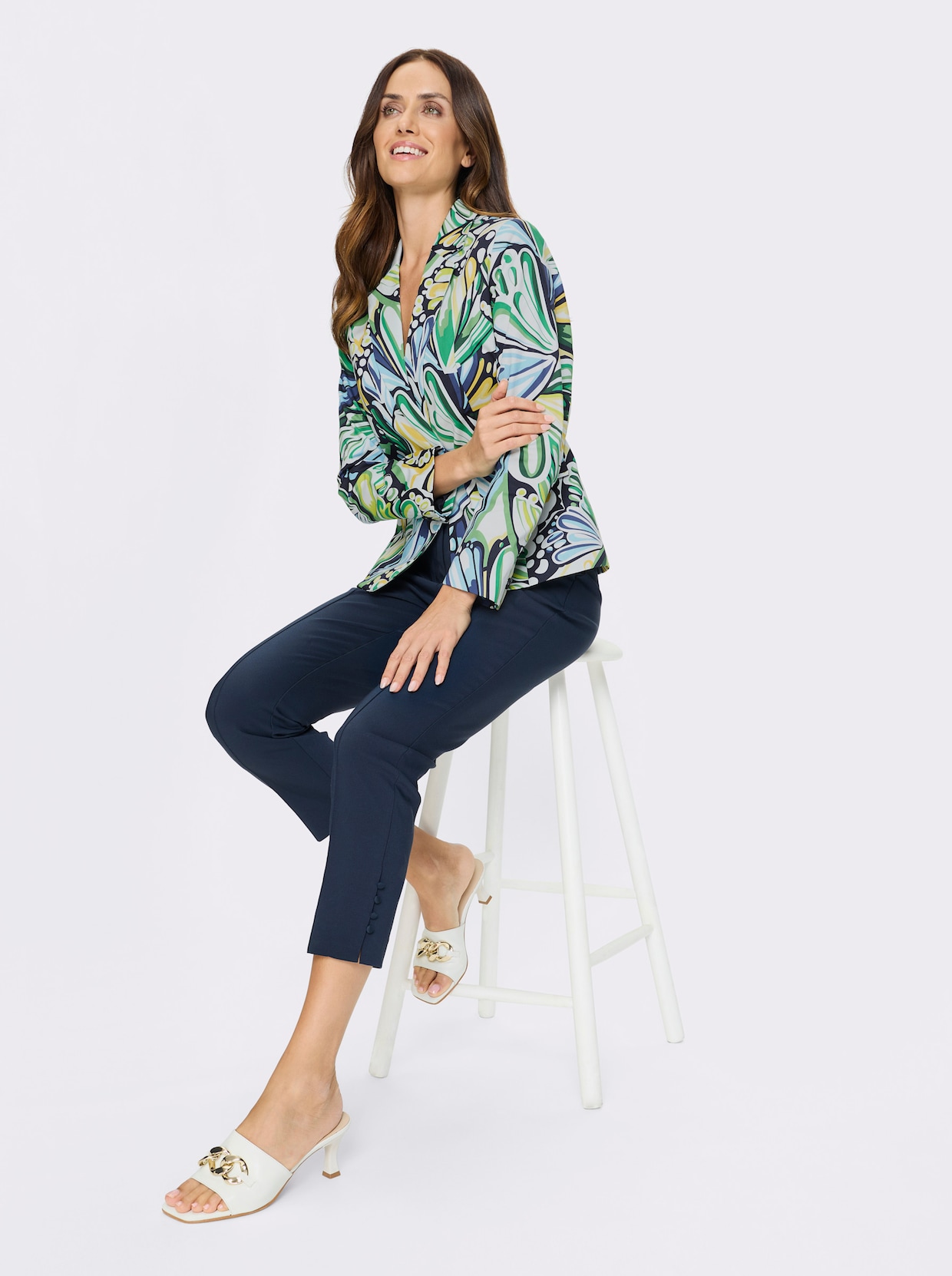 heine Blazer - grasgrün-ecru-bedruckt