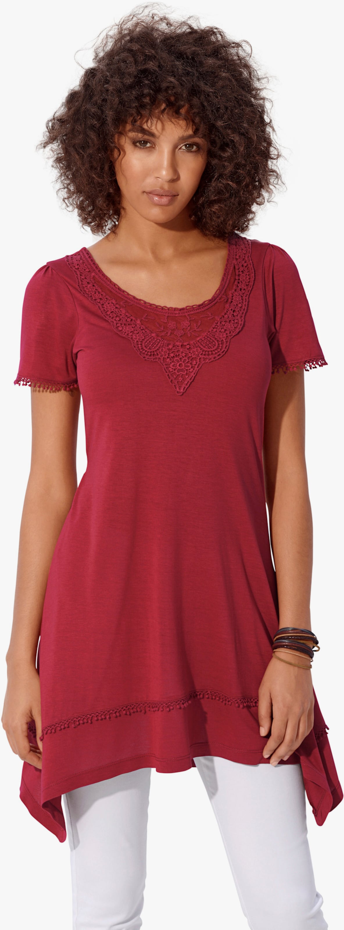 heine Longshirt mit Zipfelsaum - karminrot