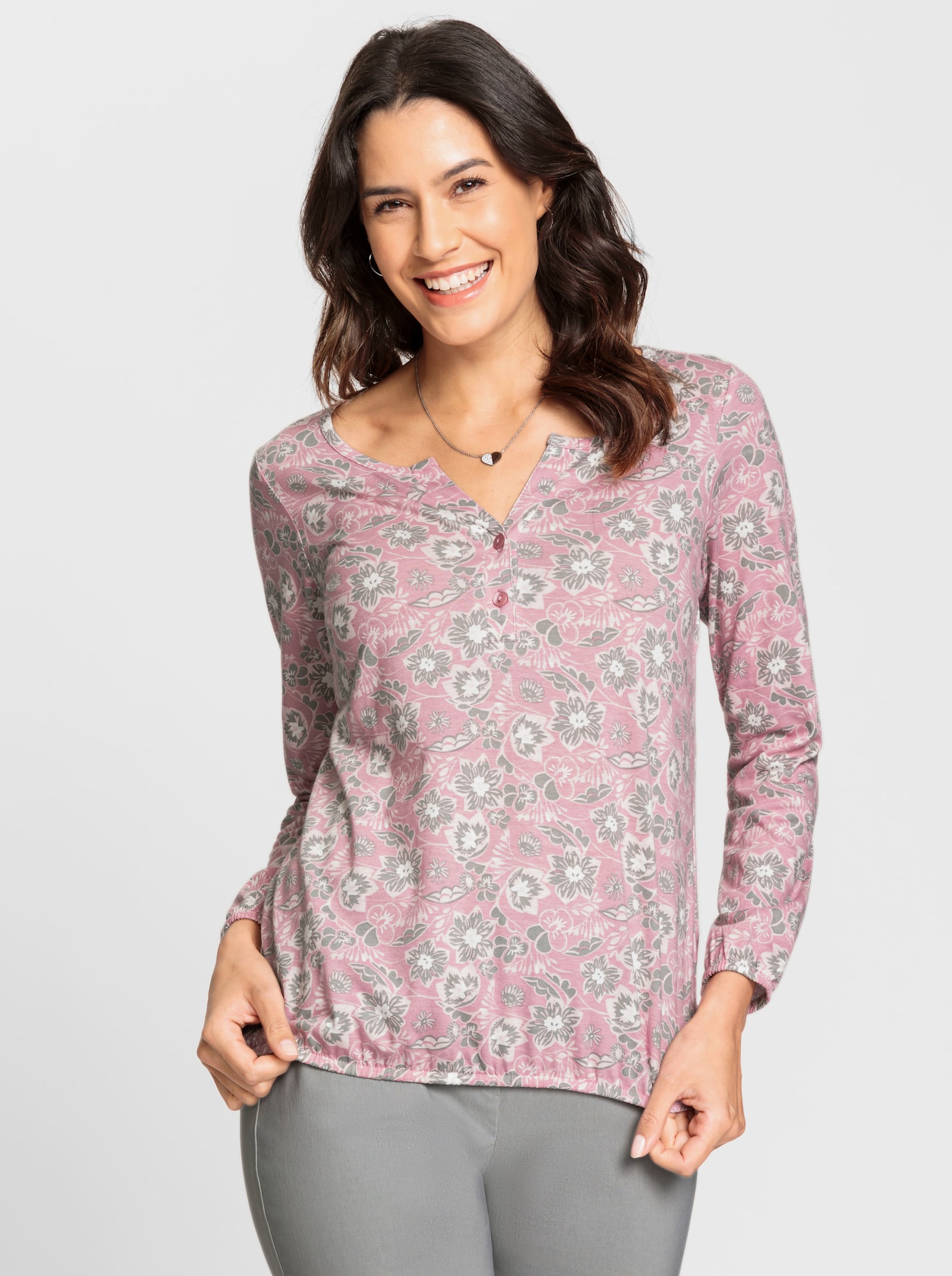 Print-Shirt aus 50% Modal und 50% Baumwolle - hortensie-steingrau-bedruckt