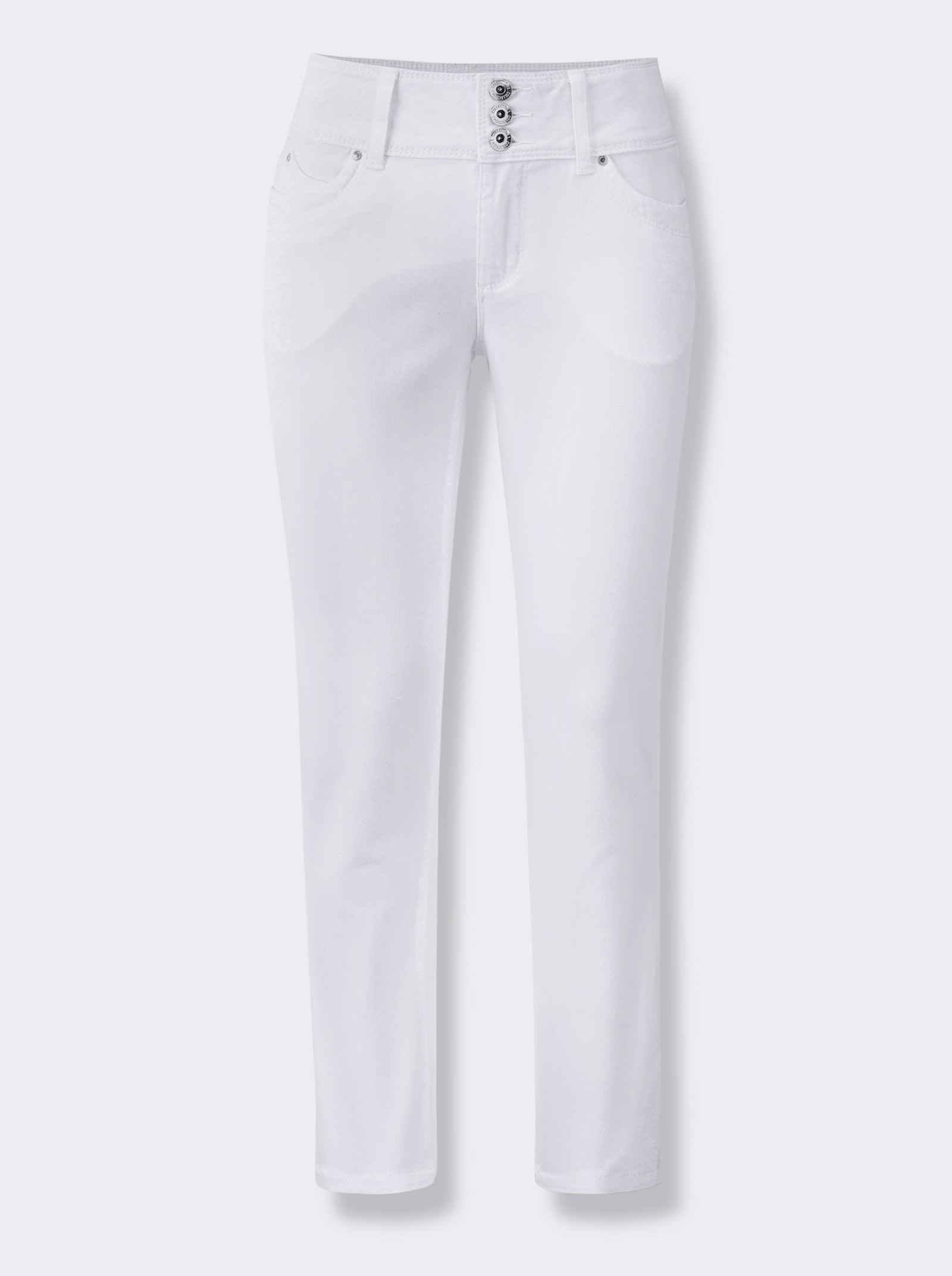 7/8-Jeans mit breitem 3-Knopf-Bund - weiss