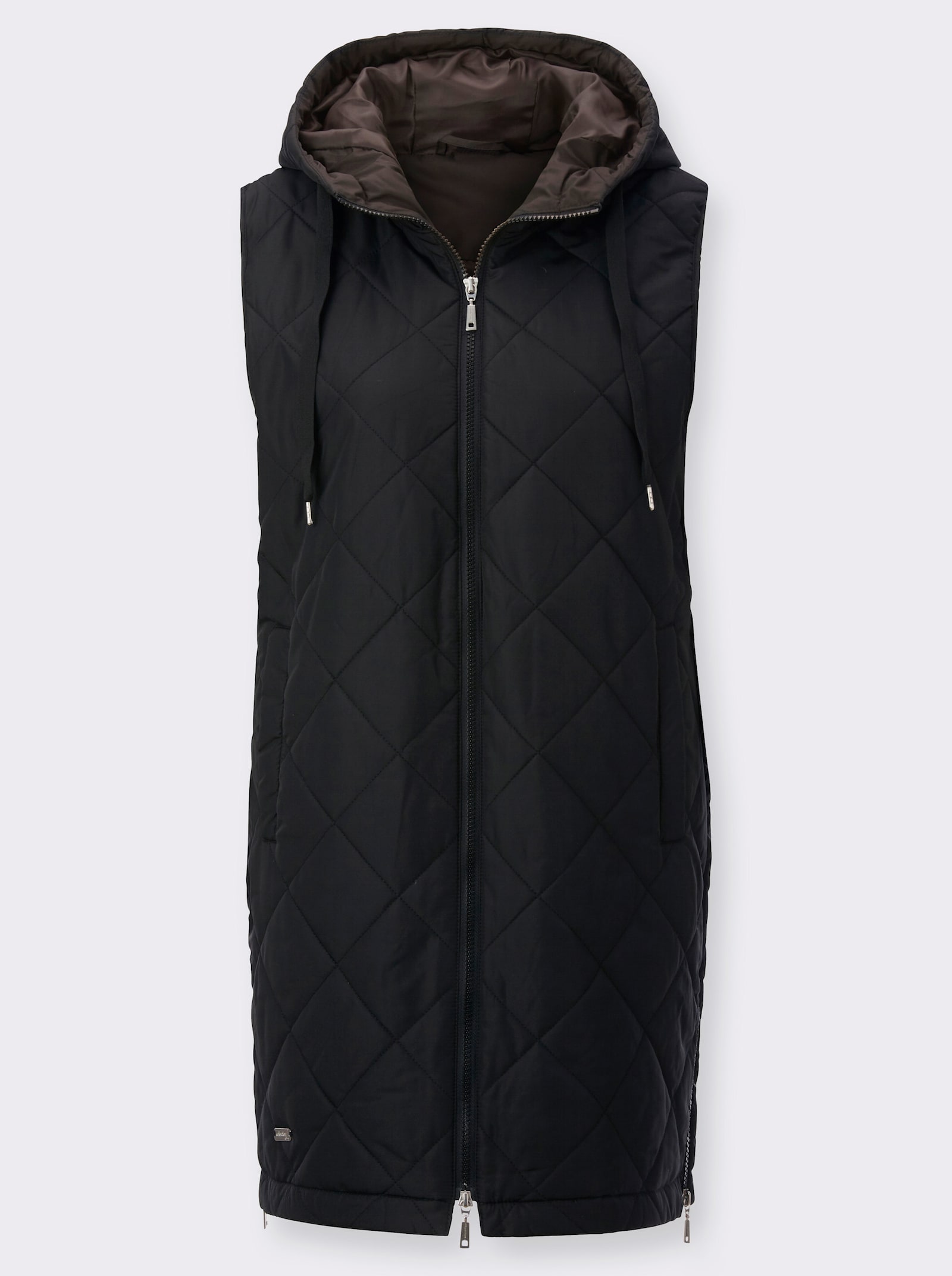 Steppweste in langer Form - schwarz