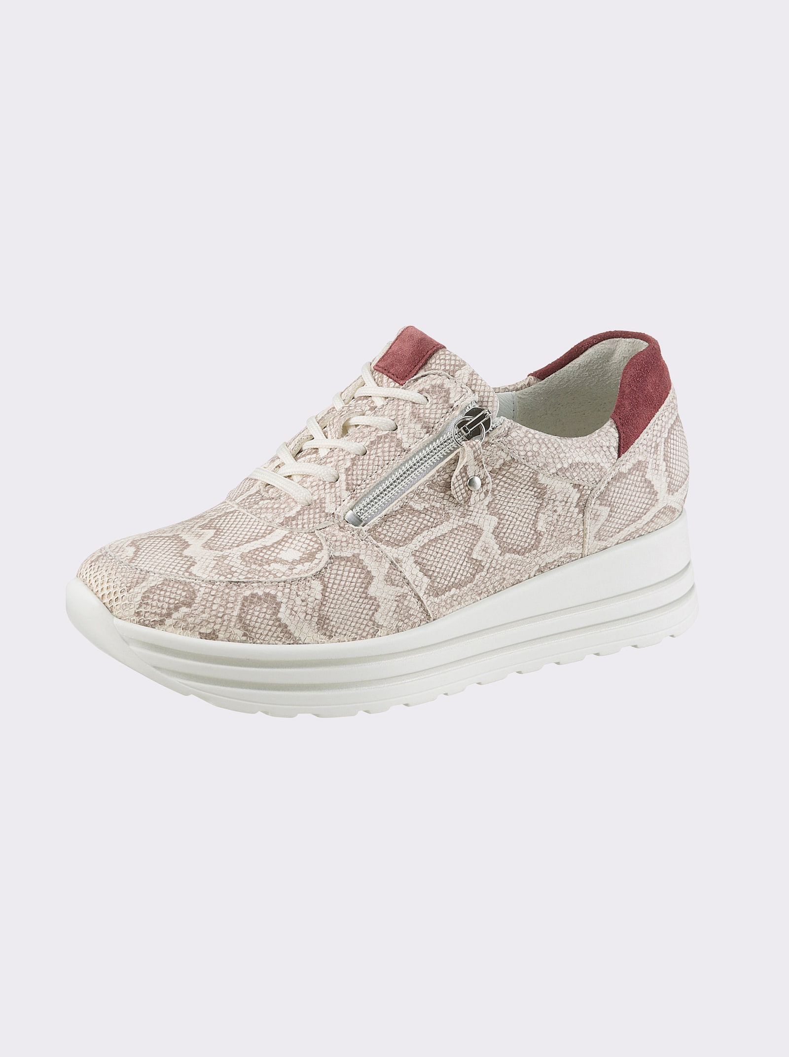 Waldläufer Sneaker mit Schlangenmuster, Leder - elfenbein-bedruckt