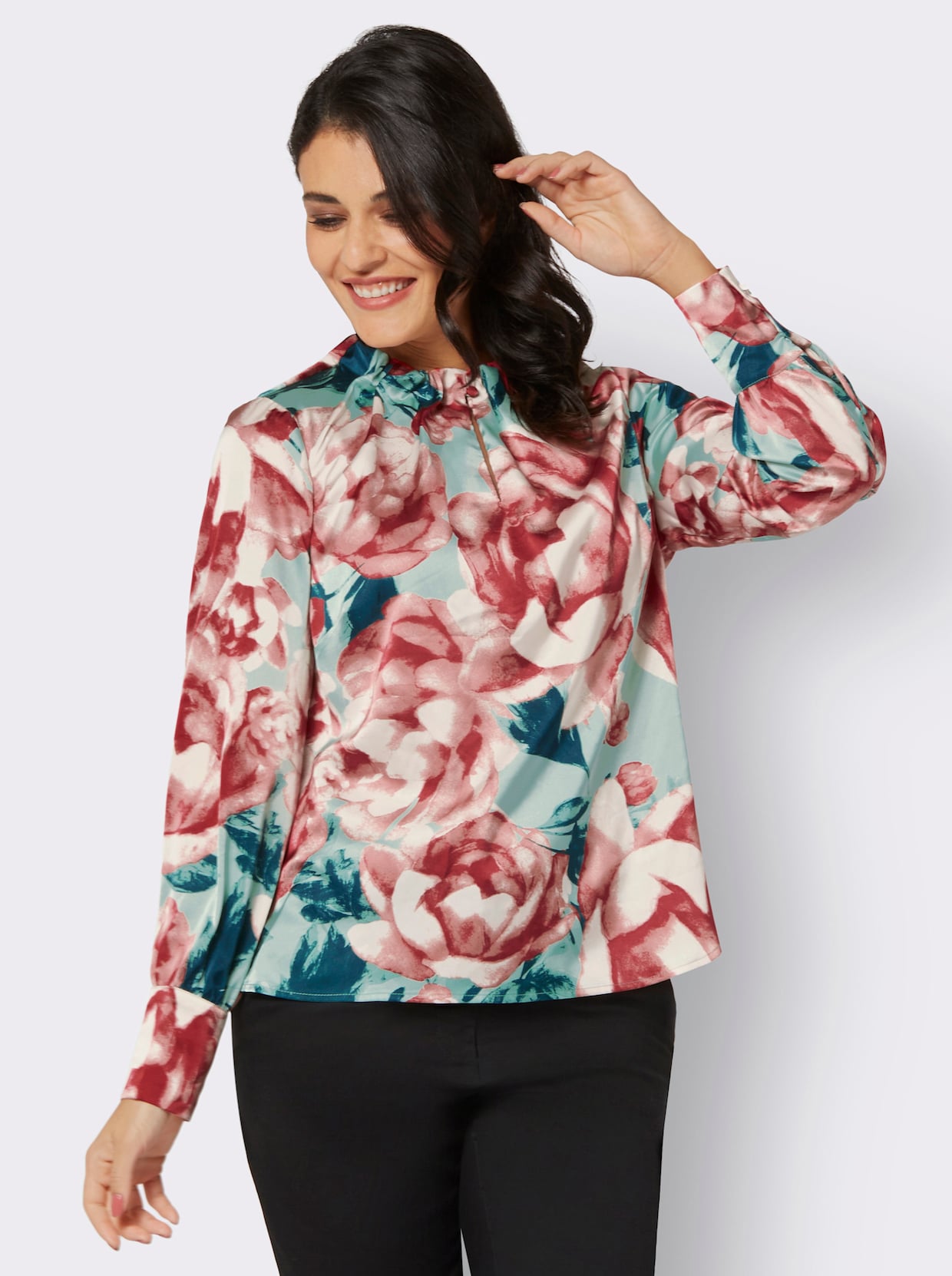 Satinbluse - kalkmint-rosenholz