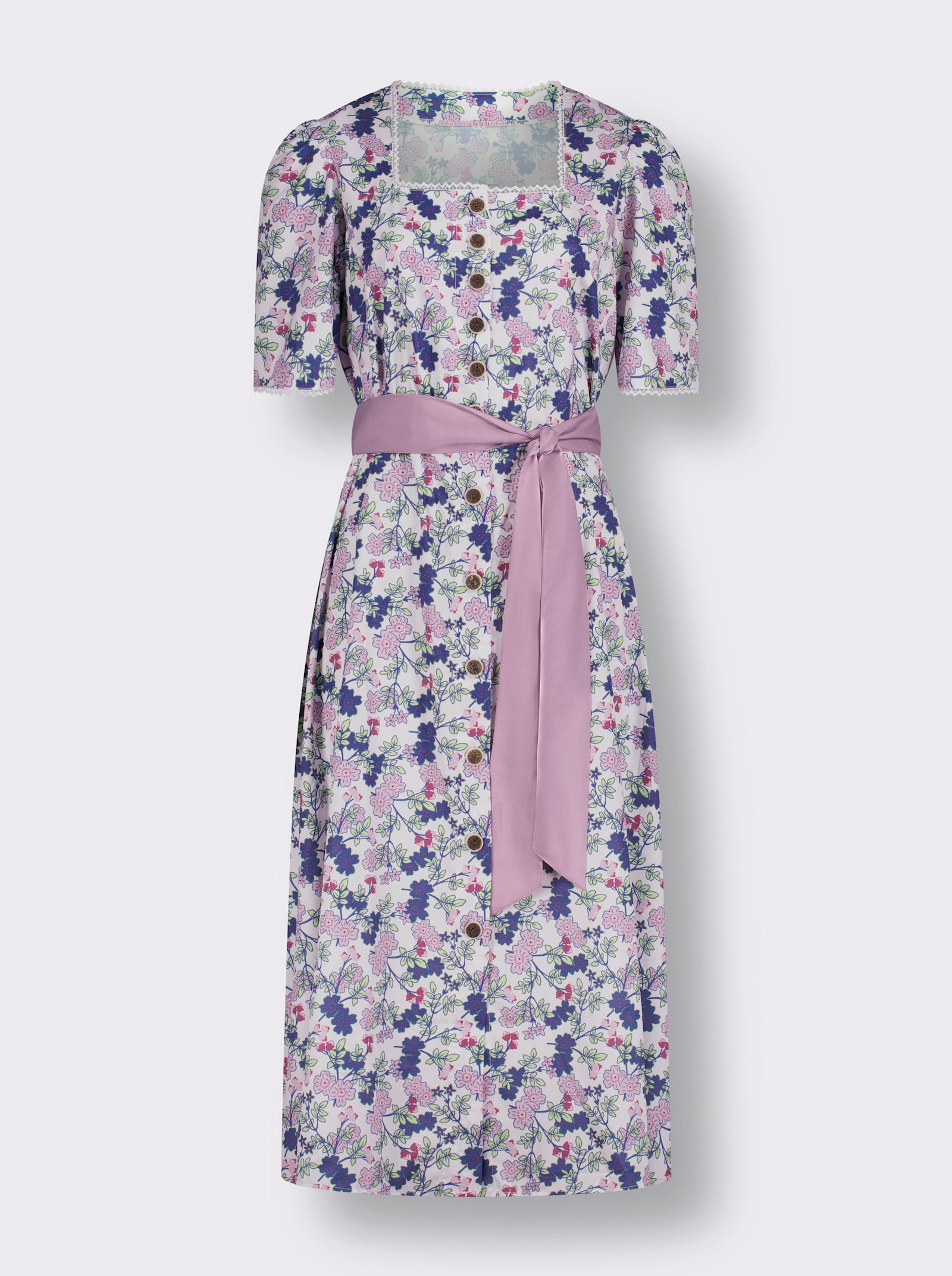 Trachtenkleid mit Karree-Ausschnitt - rosé-jeansblau-bedruckt