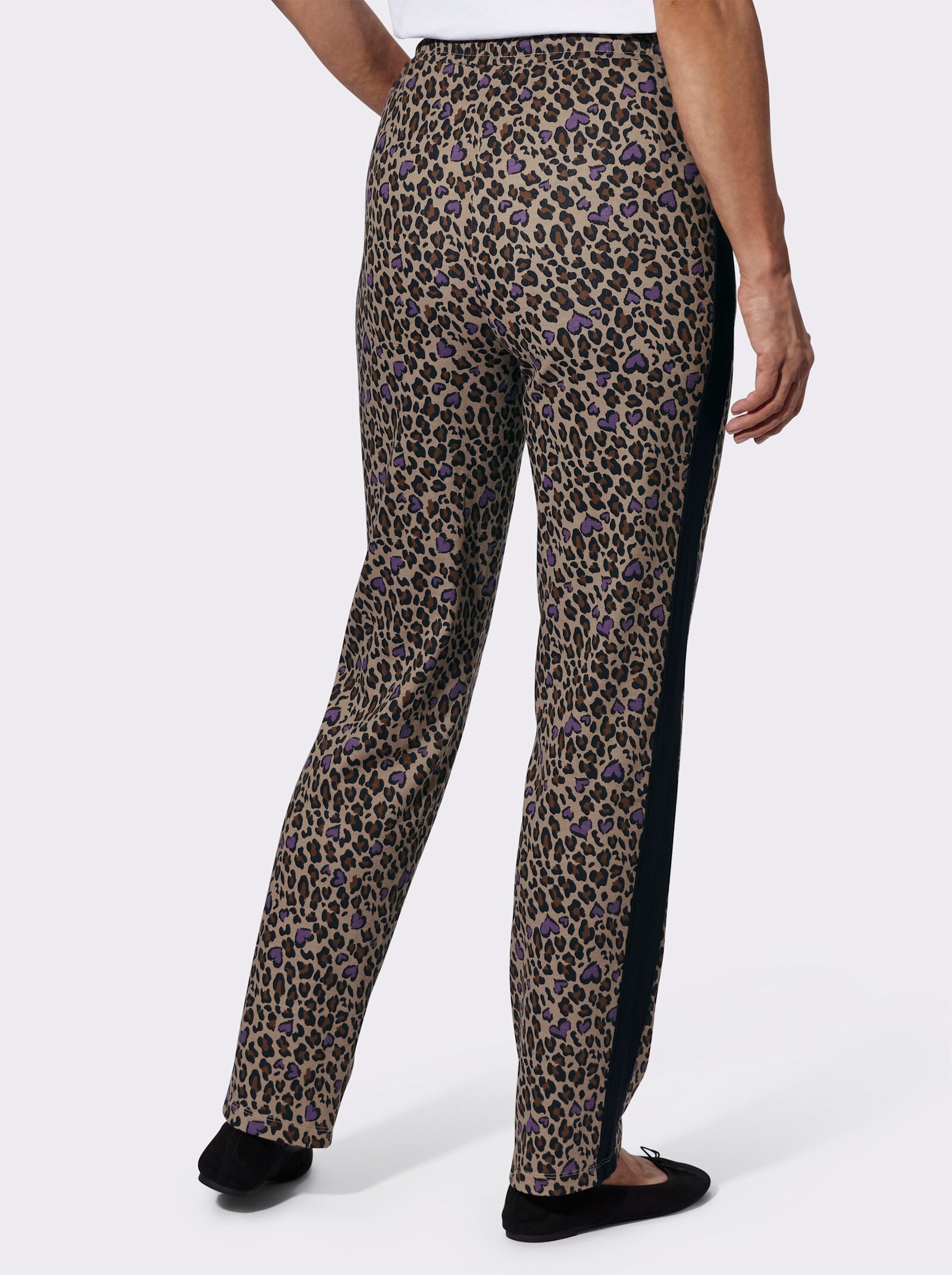 Kalhoty pro volný čas s leopardím vzorem - béžová-potisk