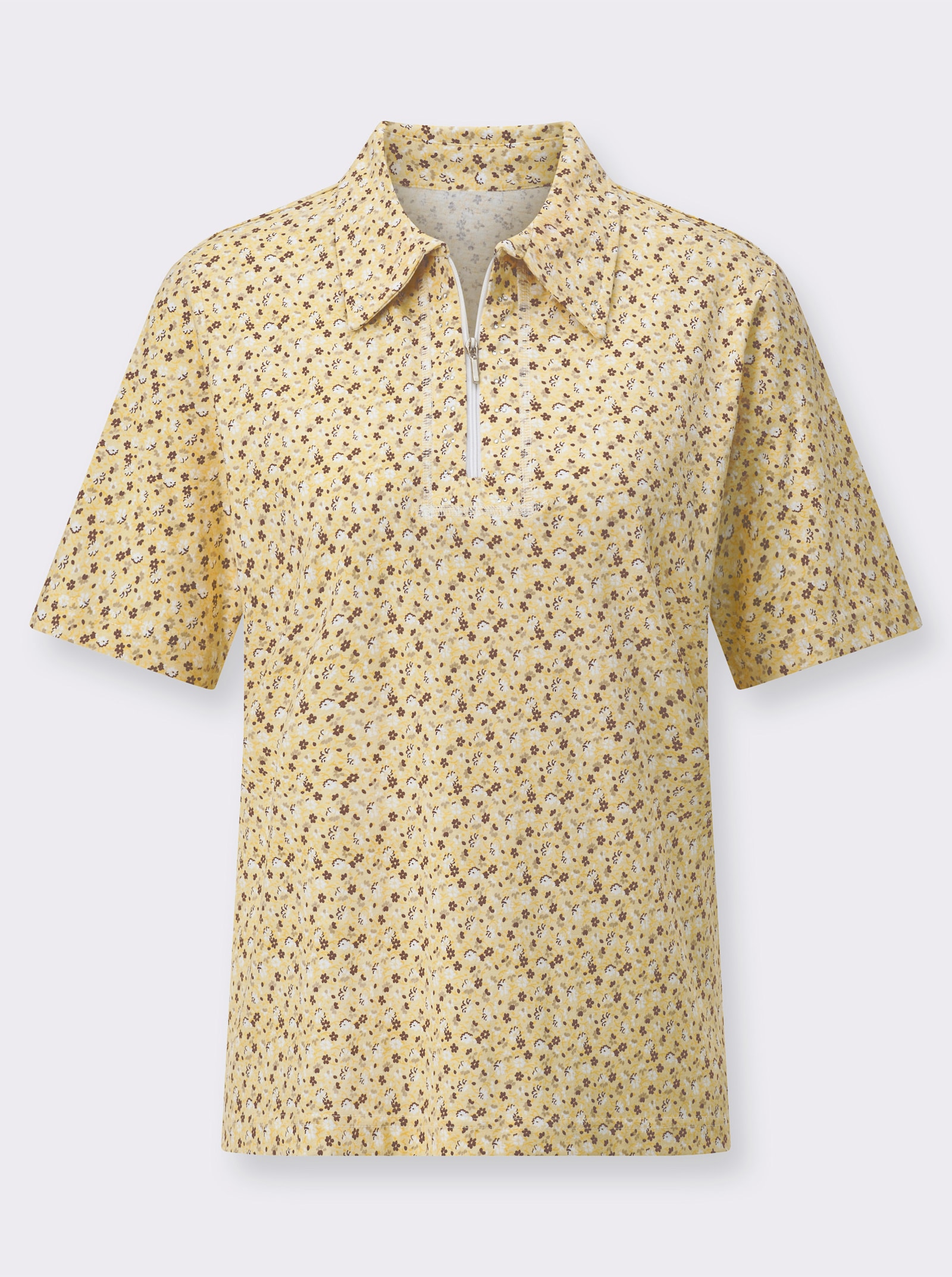 Poloshirt aus Baumwolle, bedruckt - vanille-weiß-bedruckt