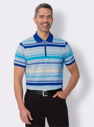 Poloshirt - eisblau-royalblau-geringelt