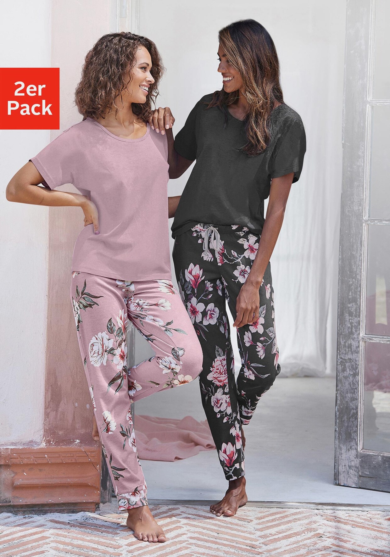 Vivance Dreams Pyjama - lila-geblümt-schwarz