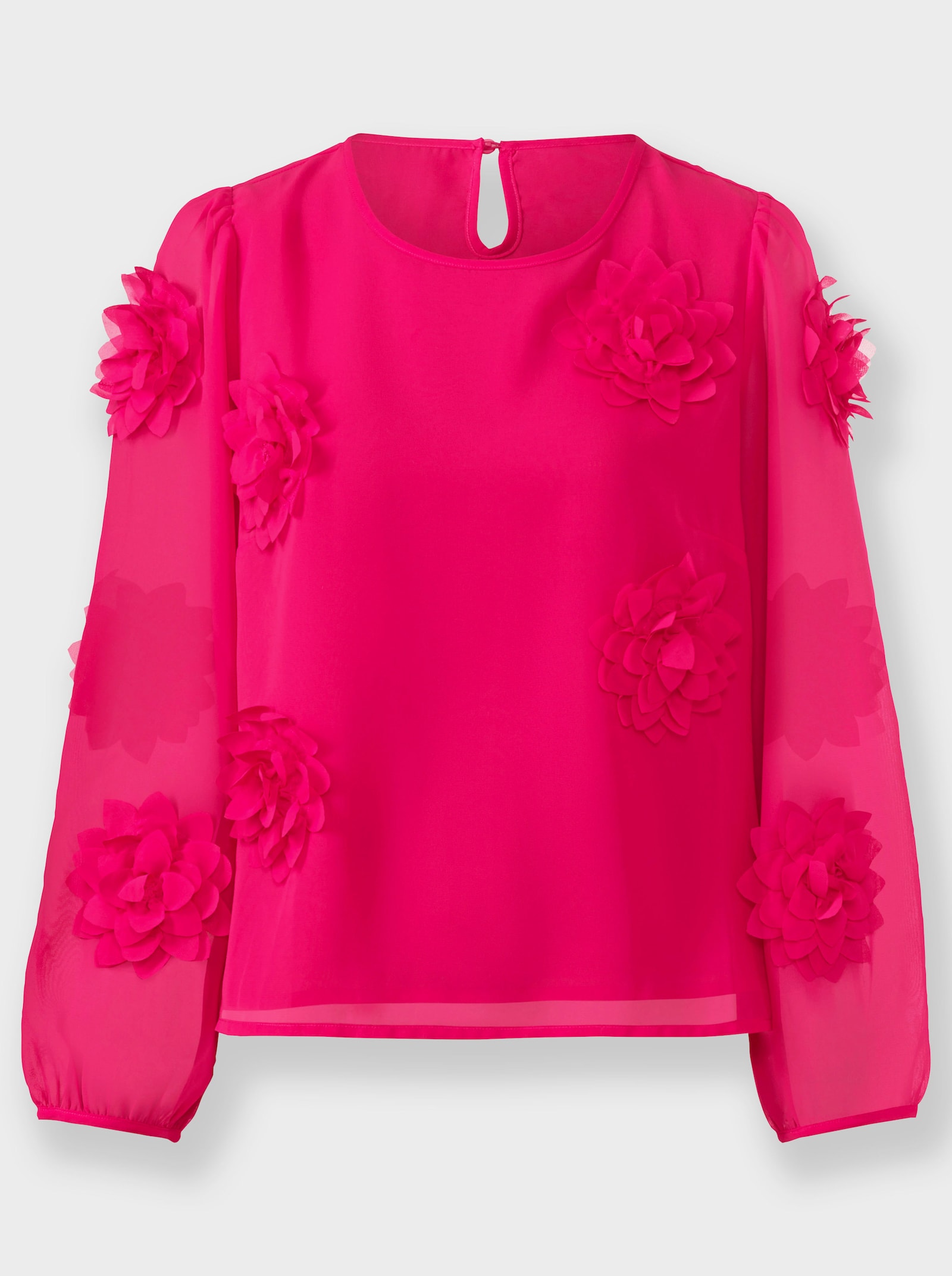heine Langarm-Bluse mit Blüten-Applikationen - pink