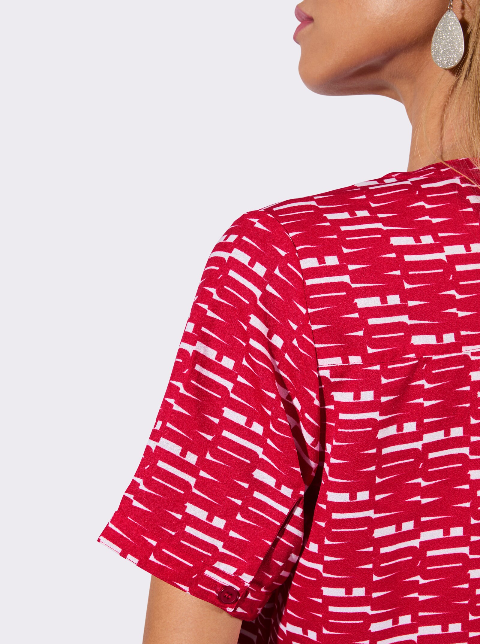 Druckbluse mit Paspeln - rot-weiß