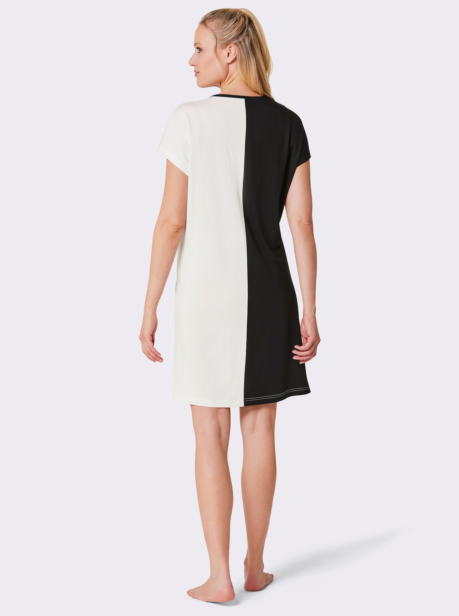 wäschepur Slaapshirt in colour-blocking-dessin - ecru/zwart