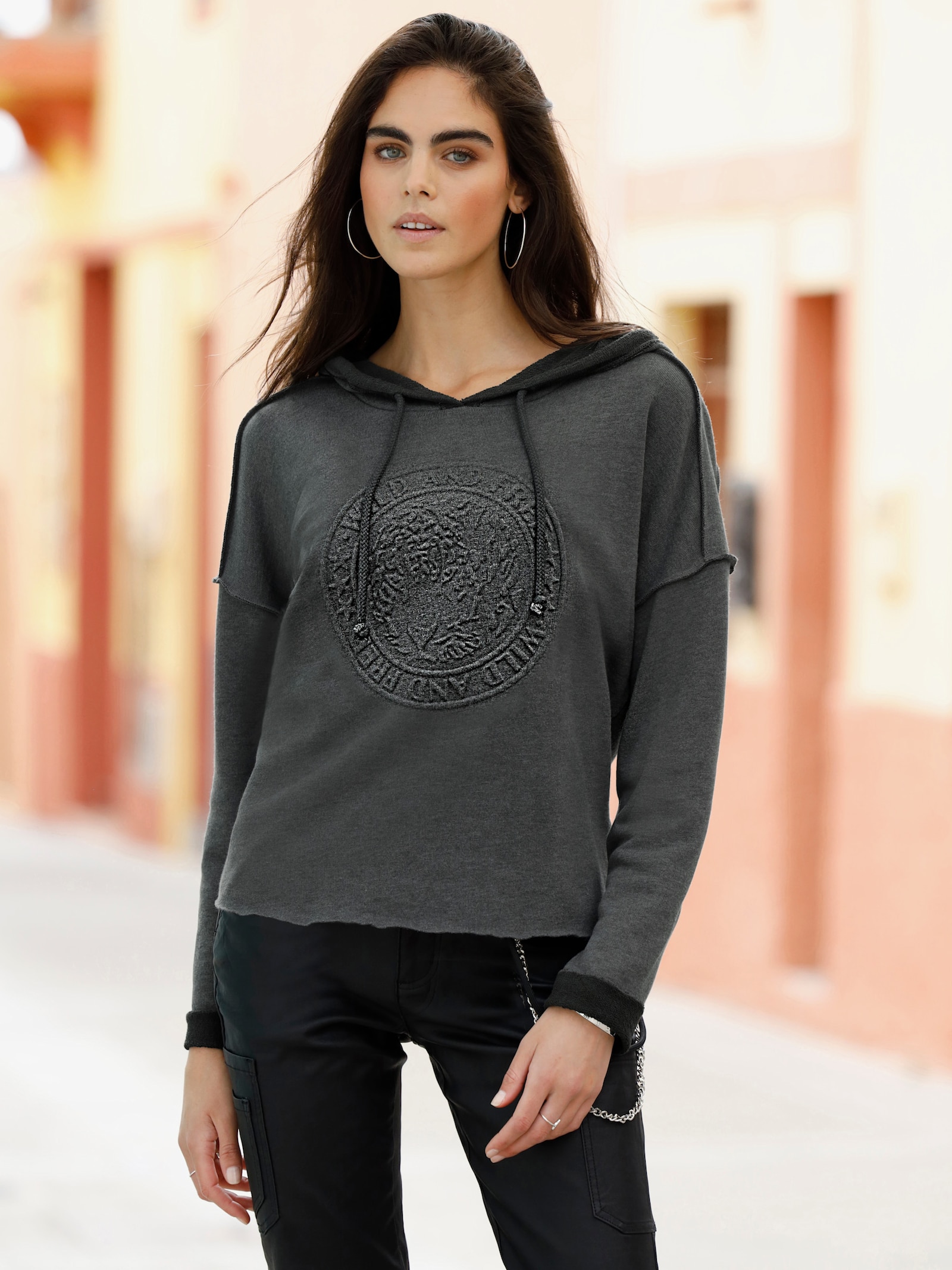 heine Kapuzensweatshirt mit Rollkanten - graphit