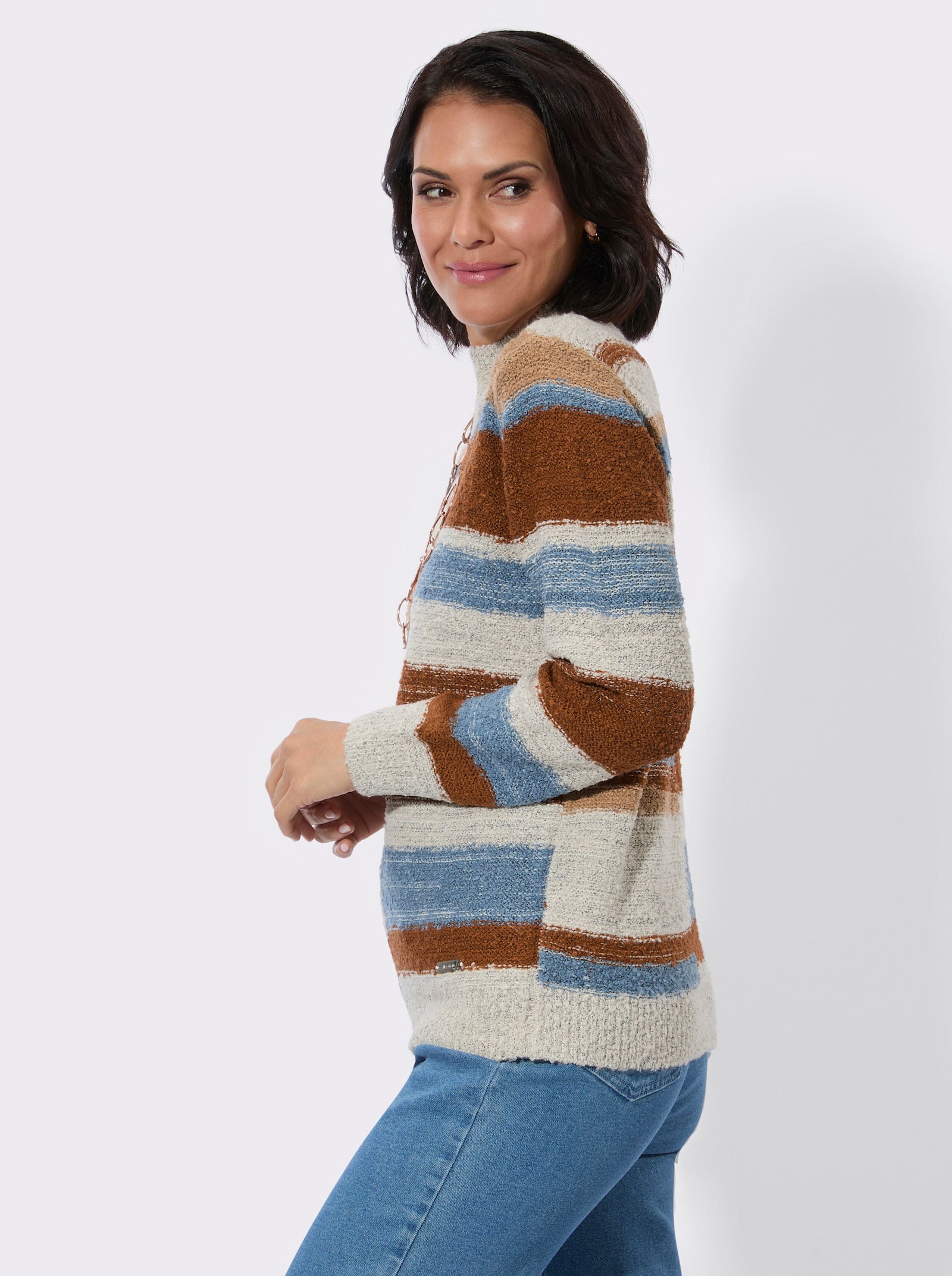 Stehkragenpullover mit Intarsienmuster - champagner-cognac-gemustert