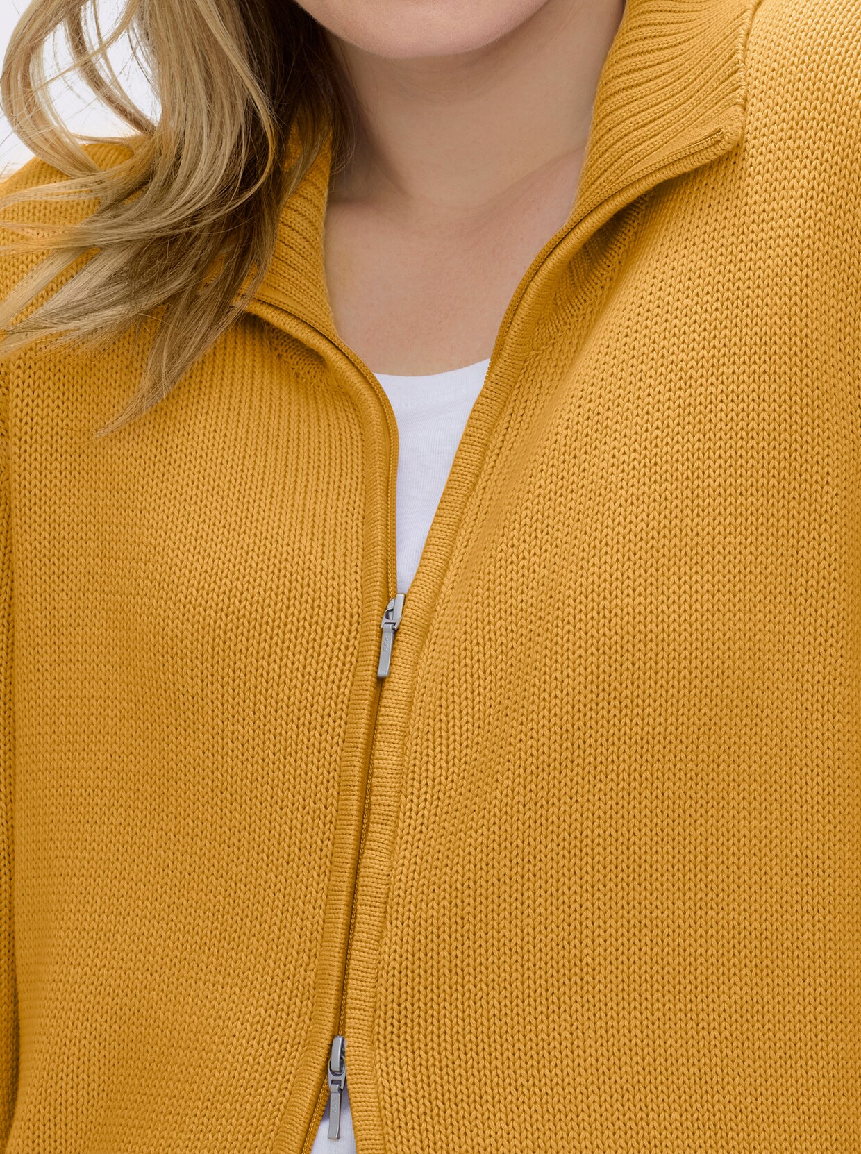 Strickjacke mit 2-Wege-Reißverschluss - maisgelb