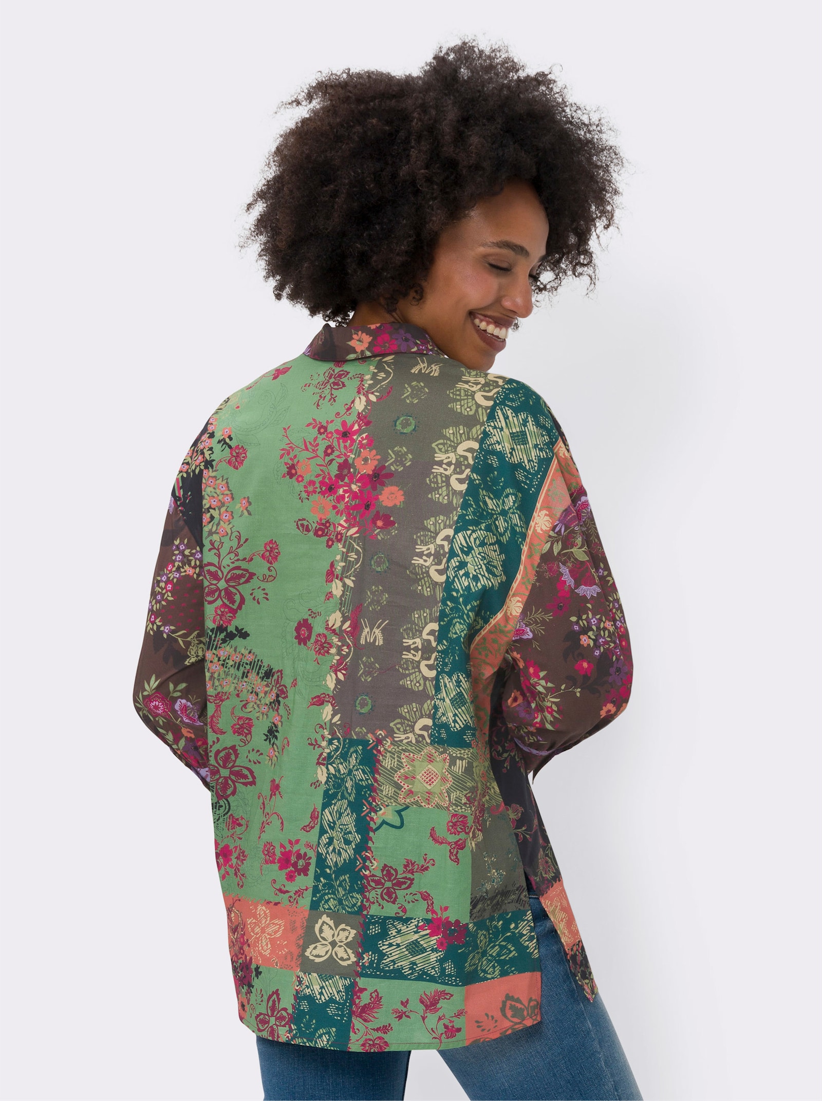 heine Druckbluse mit Knopfleiste - erdbeere-schilf-bedruckt