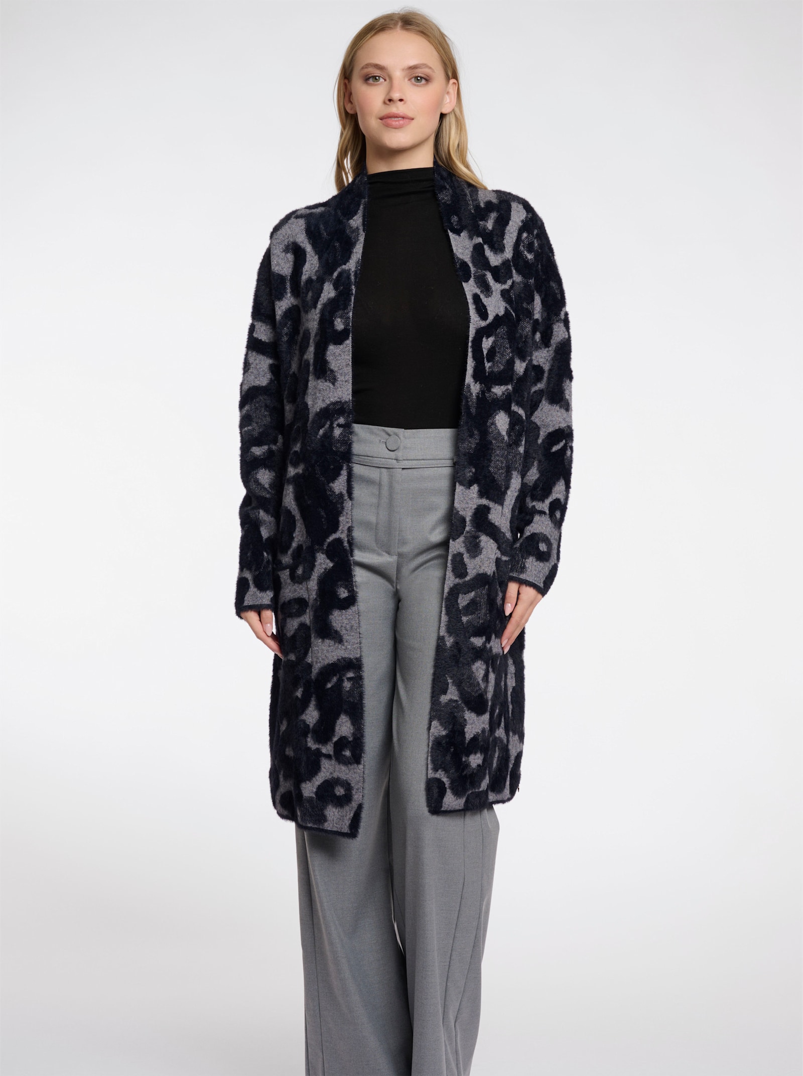 Rino & Pelle Longstrickjacke mit Animal-Muster - schwarz-grau-gemustert