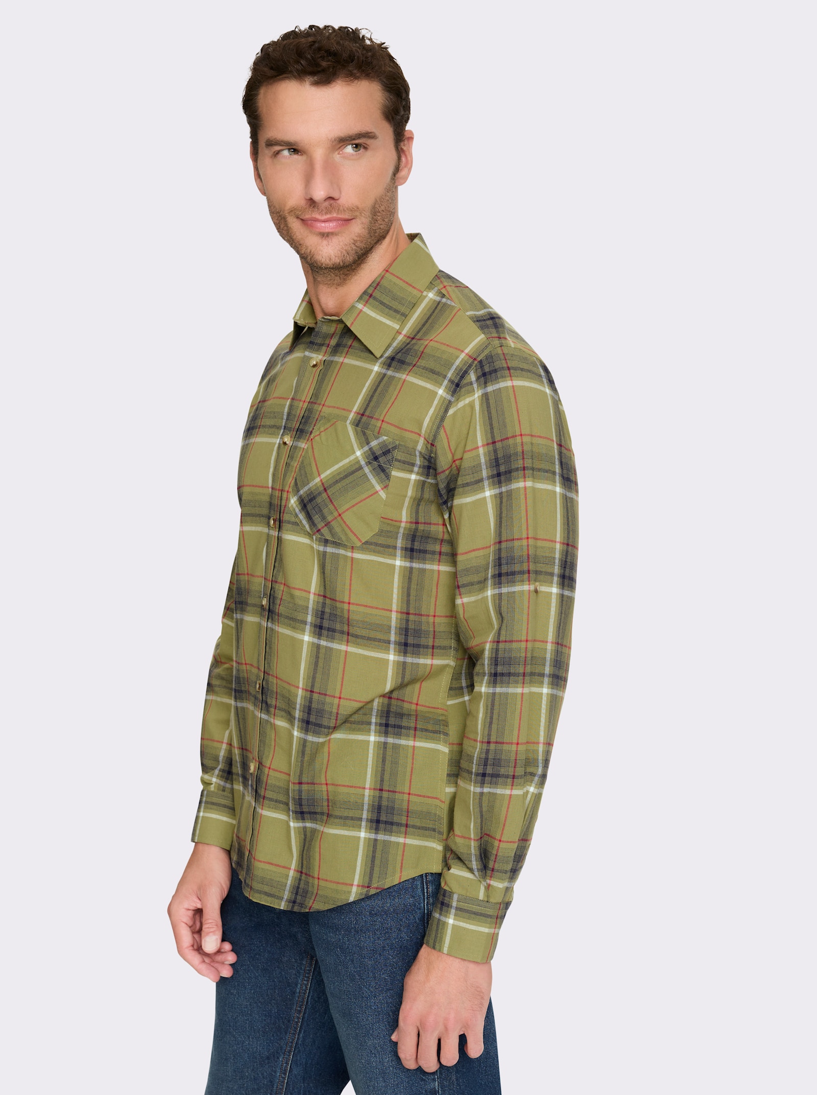 Catamaran Langarmhemd mit krempelbaren Ärmeln - schilf-kariert