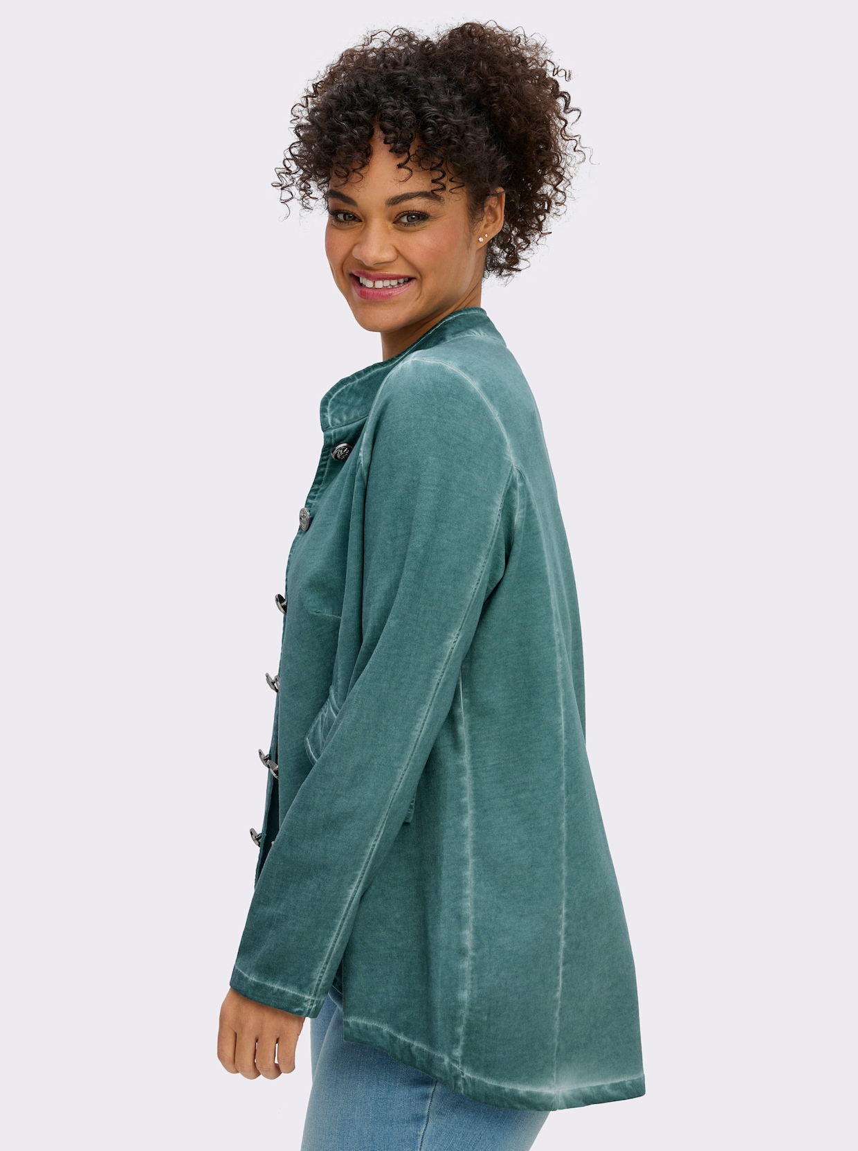 Sweatjacke in Oil-dyed-Optik - jade