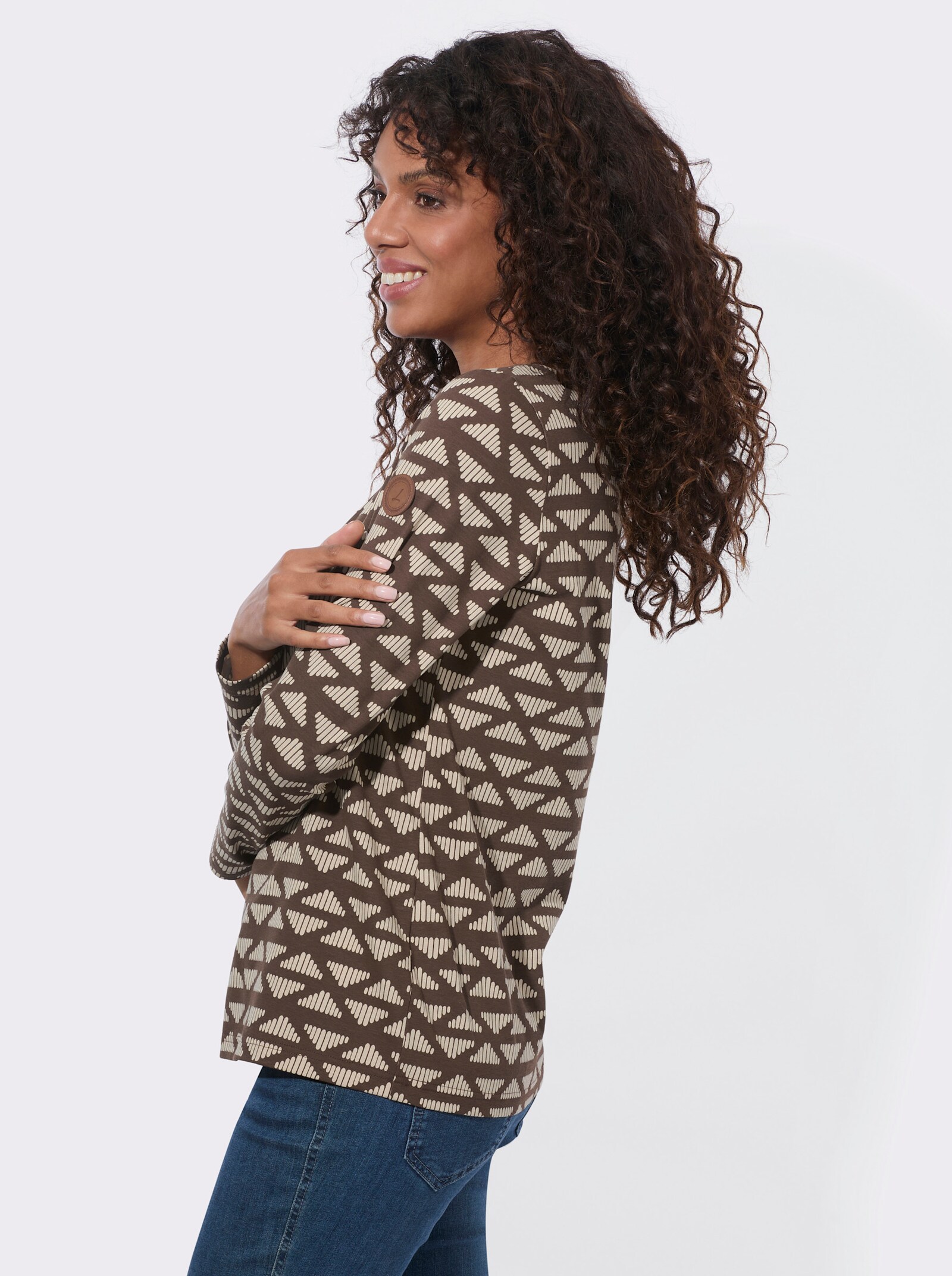 Ringelshirt in Baumwoll-Stretch-Qualität - schoko-sand-bedruckt