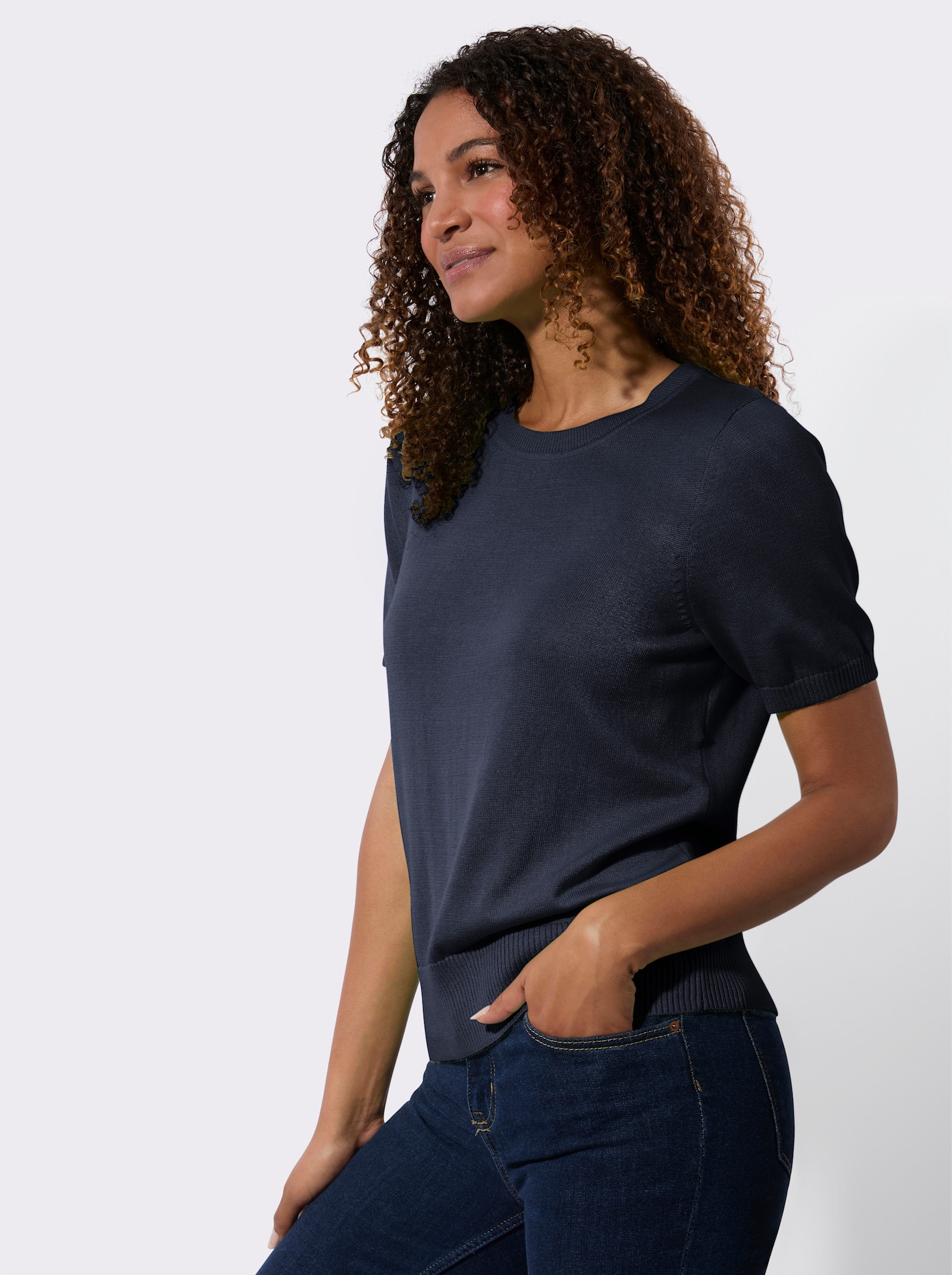 Bavlněný svetr s žebrovanými náplety - námořnická modrá