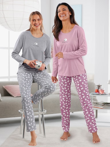wäschepur Schlafanzüge mit Schäfchen-Print - mauve-grau-meliert + violett