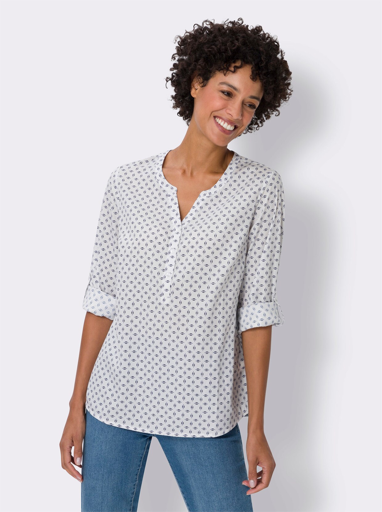 Comfortabele blouse - wit/marine geprint