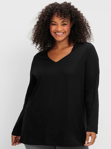 sheego T-shirt à manches longues légèrement évasé - noir