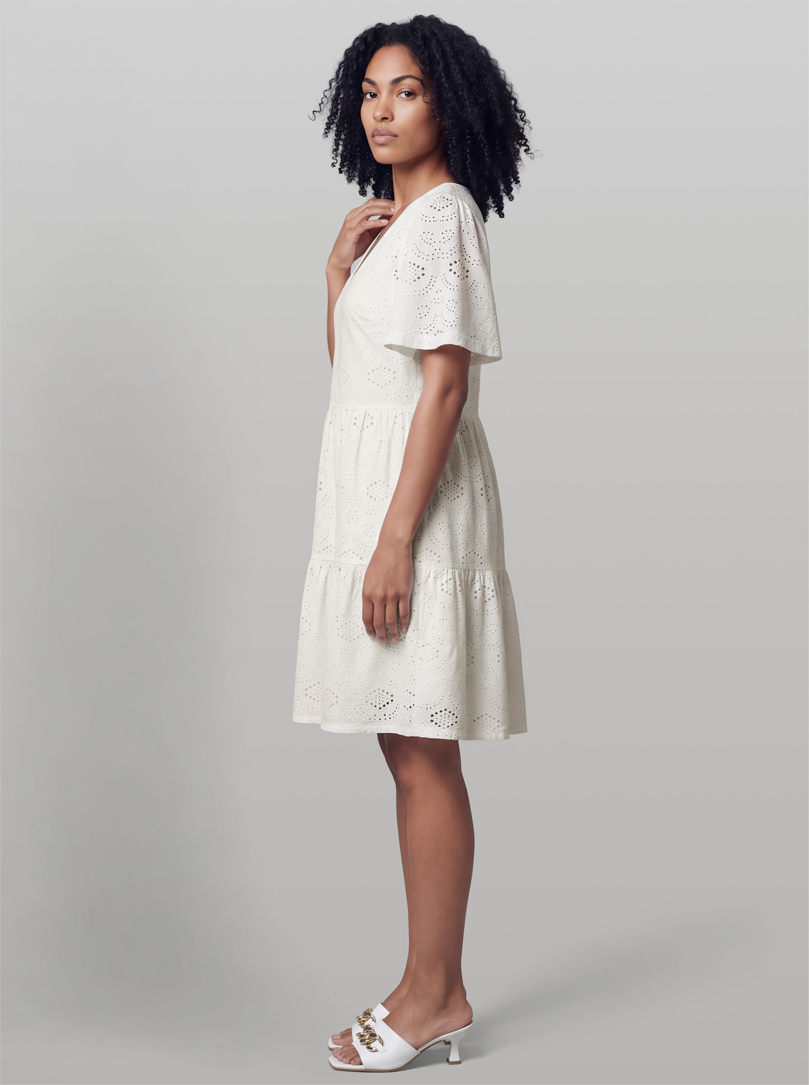heine Jerseykleid mit Ajourmuster - ecru