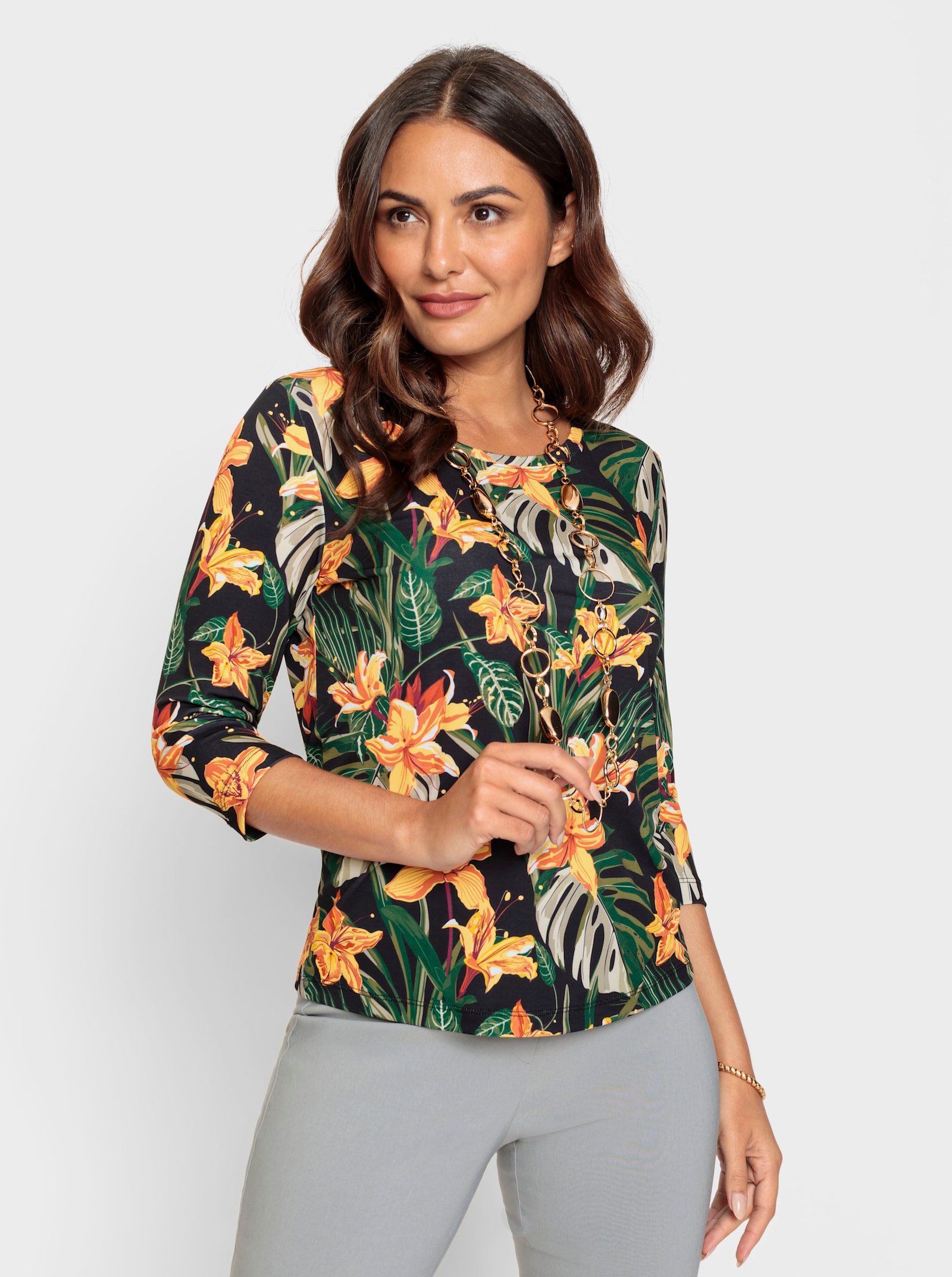 Print-Shirt mit 3/4-Ärmeln - schwarz-bedruckt