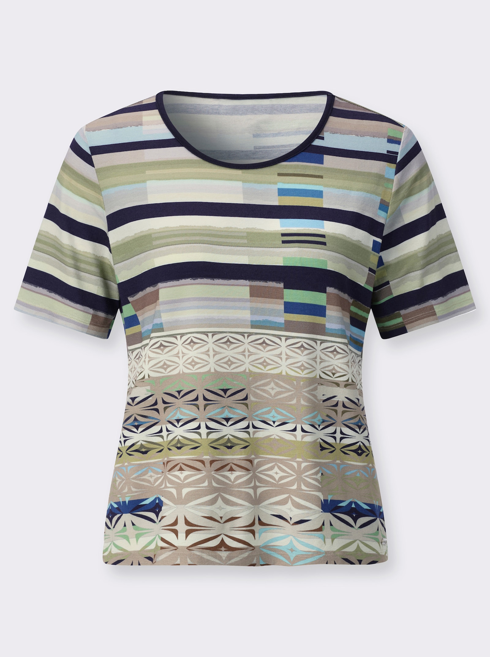 Kurzarmshirt - khaki-sesam-bedruckt