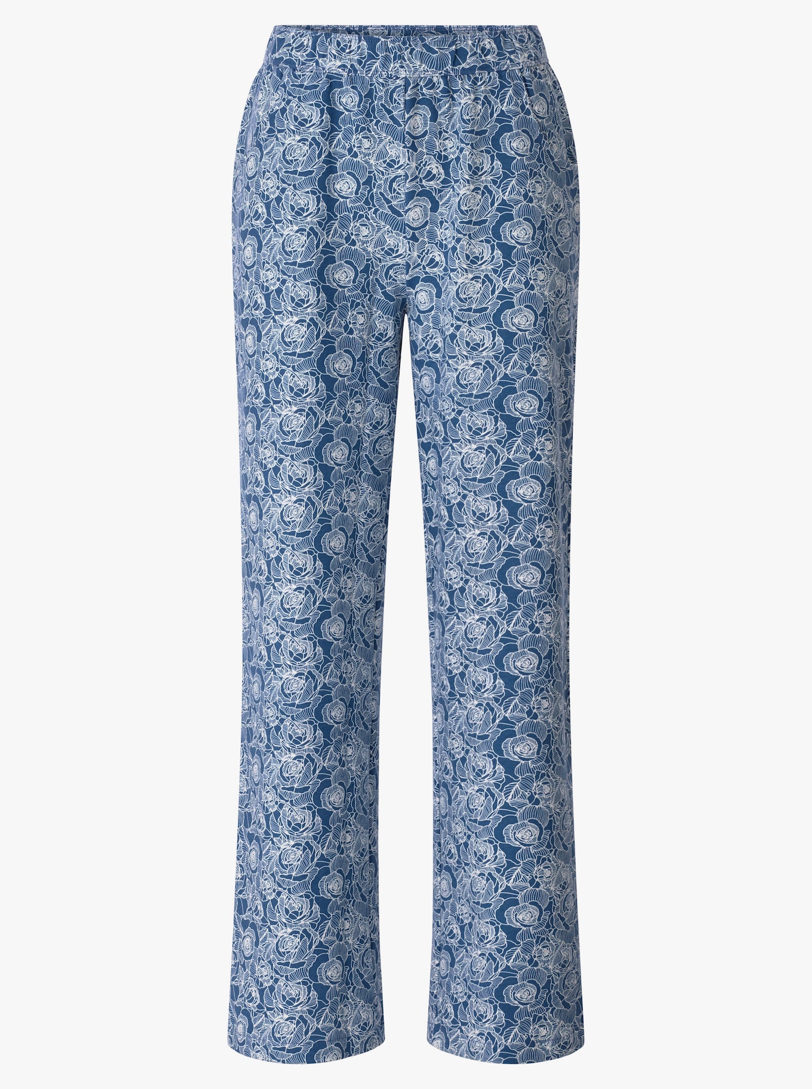 Freizeithose im floralen Dessin - jeansblau-ecru-bedruckt