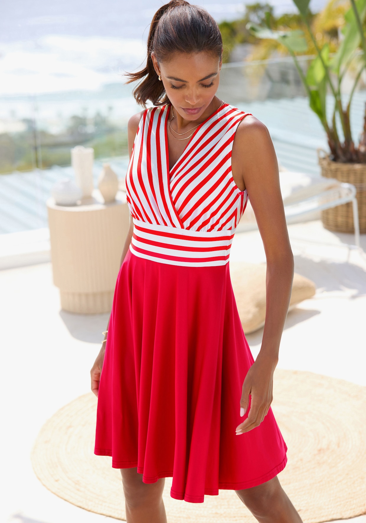 LASCANA Zomerjurk - wit/rood gestreept