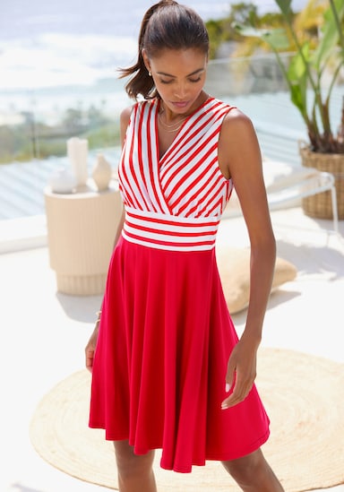 LASCANA Sommerkleid - weiss-rot gestreift